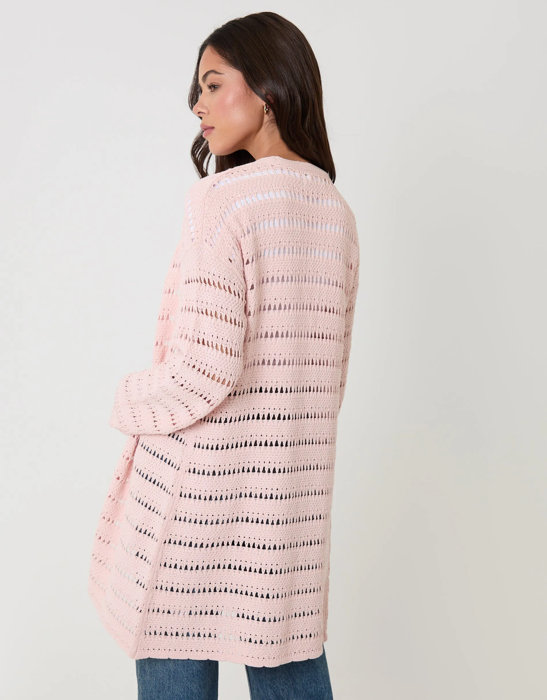 Pink Pointelle Knit Longline Cardigan sold by Threadbare product image thumbnail 2