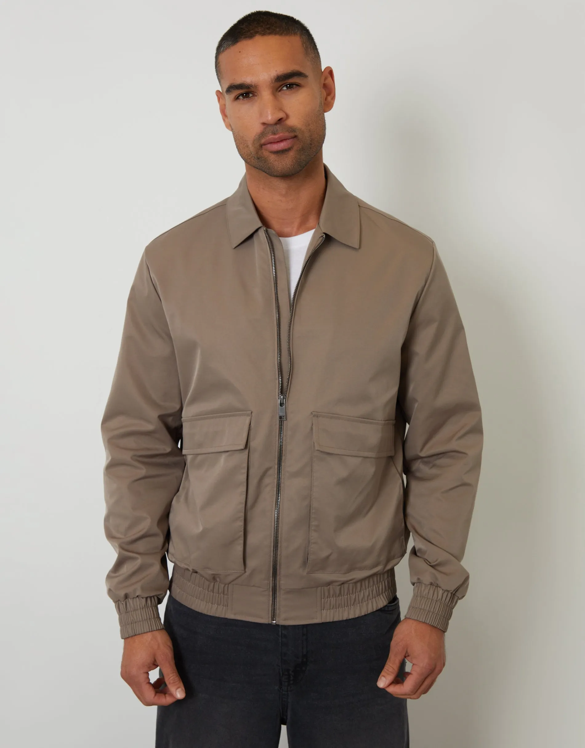 Taupe Showerproof Patch Pocket Zip Up Collared Jacket sold by Threadbare product image thumbnail 4