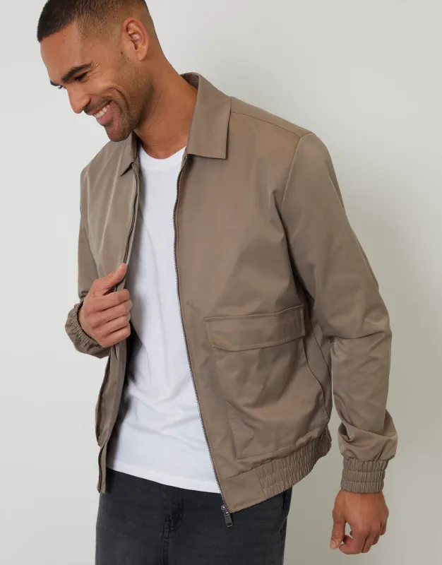 Taupe  Showerproof Patch Pocket Zip Up Collared Jacket made by Threadbare