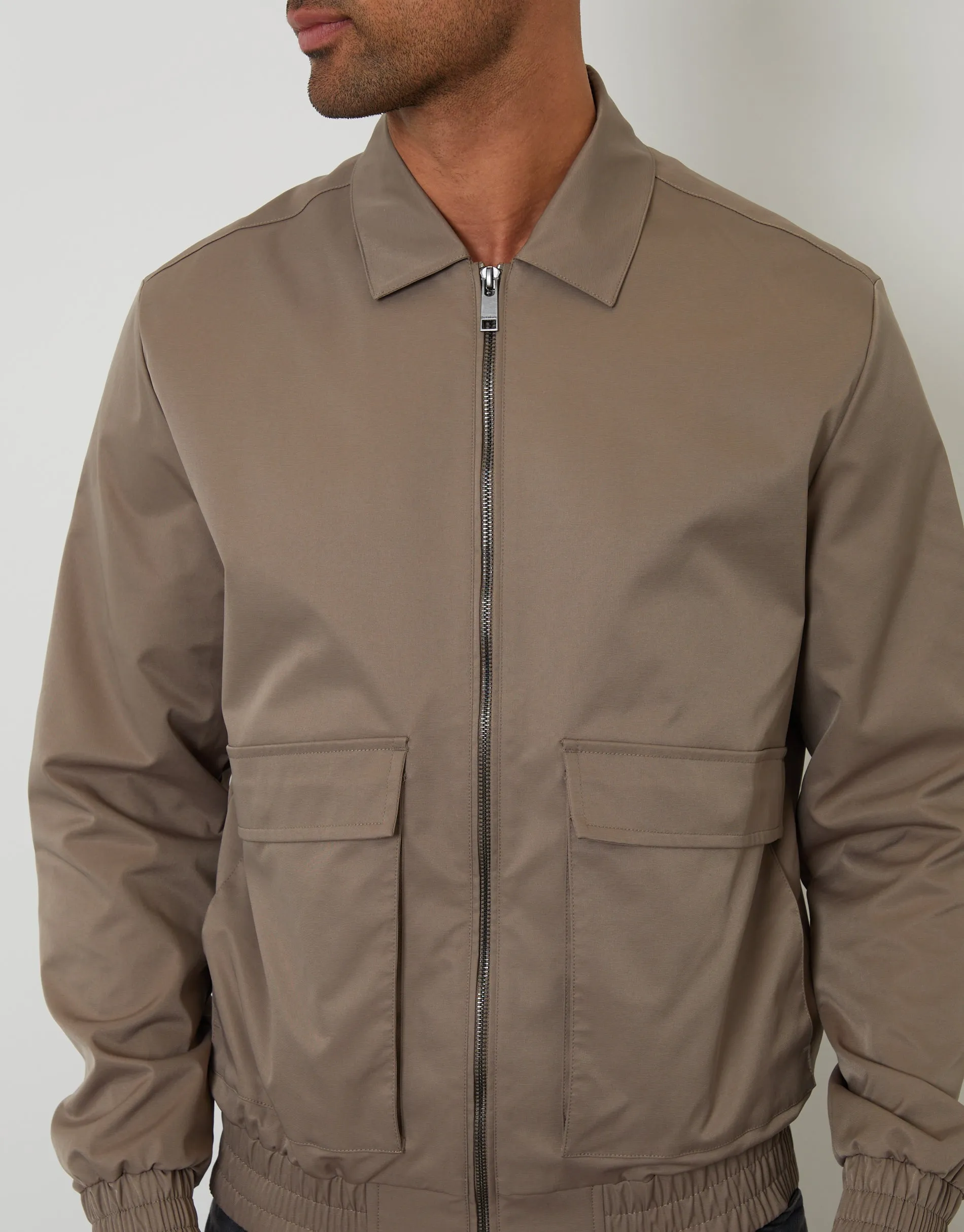 Taupe Showerproof Patch Pocket Zip Up Collared Jacket sold by Threadbare product image thumbnail 5