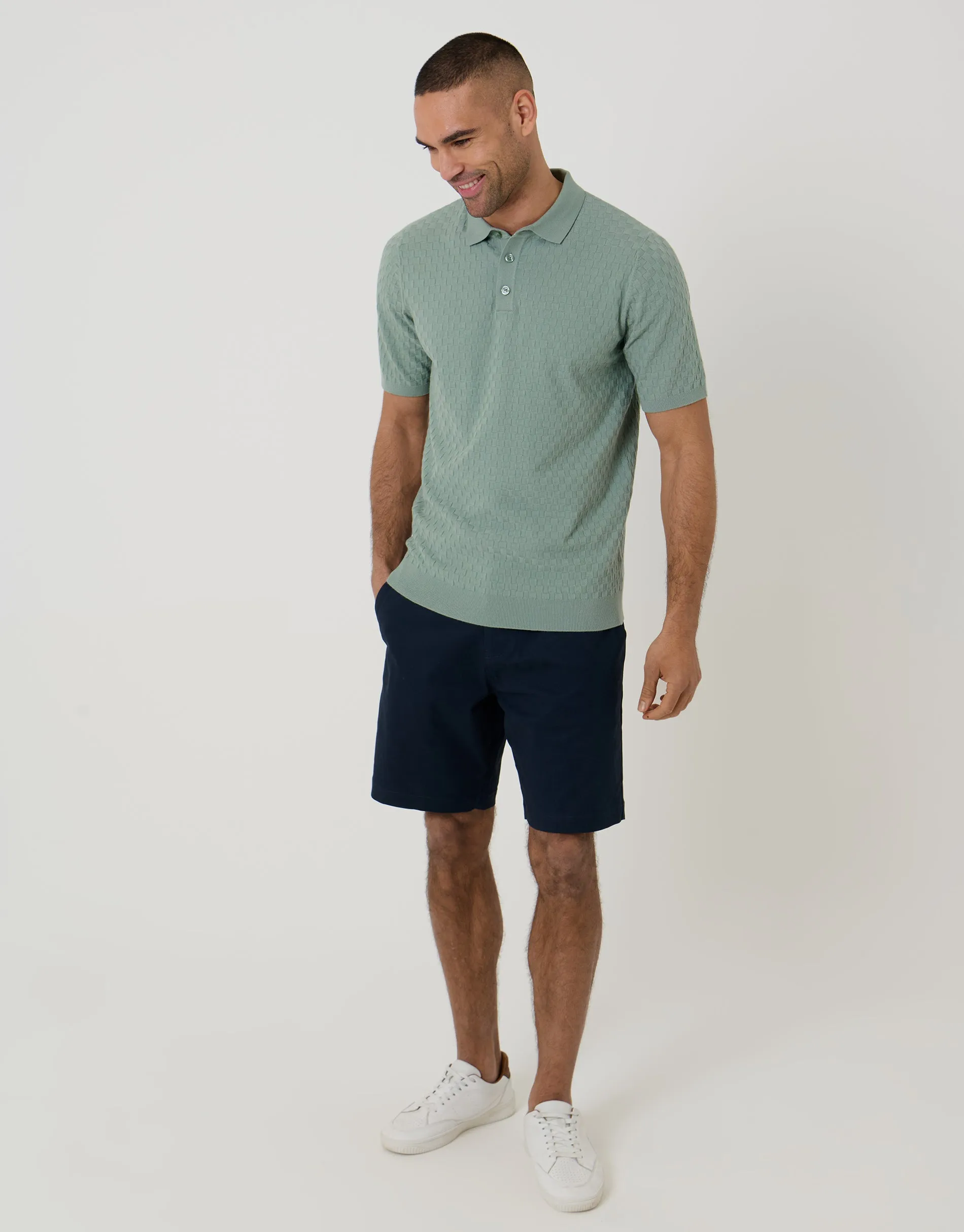 Sage Green Basket Stitch Knitted Polo sold by Threadbare product image thumbnail 3