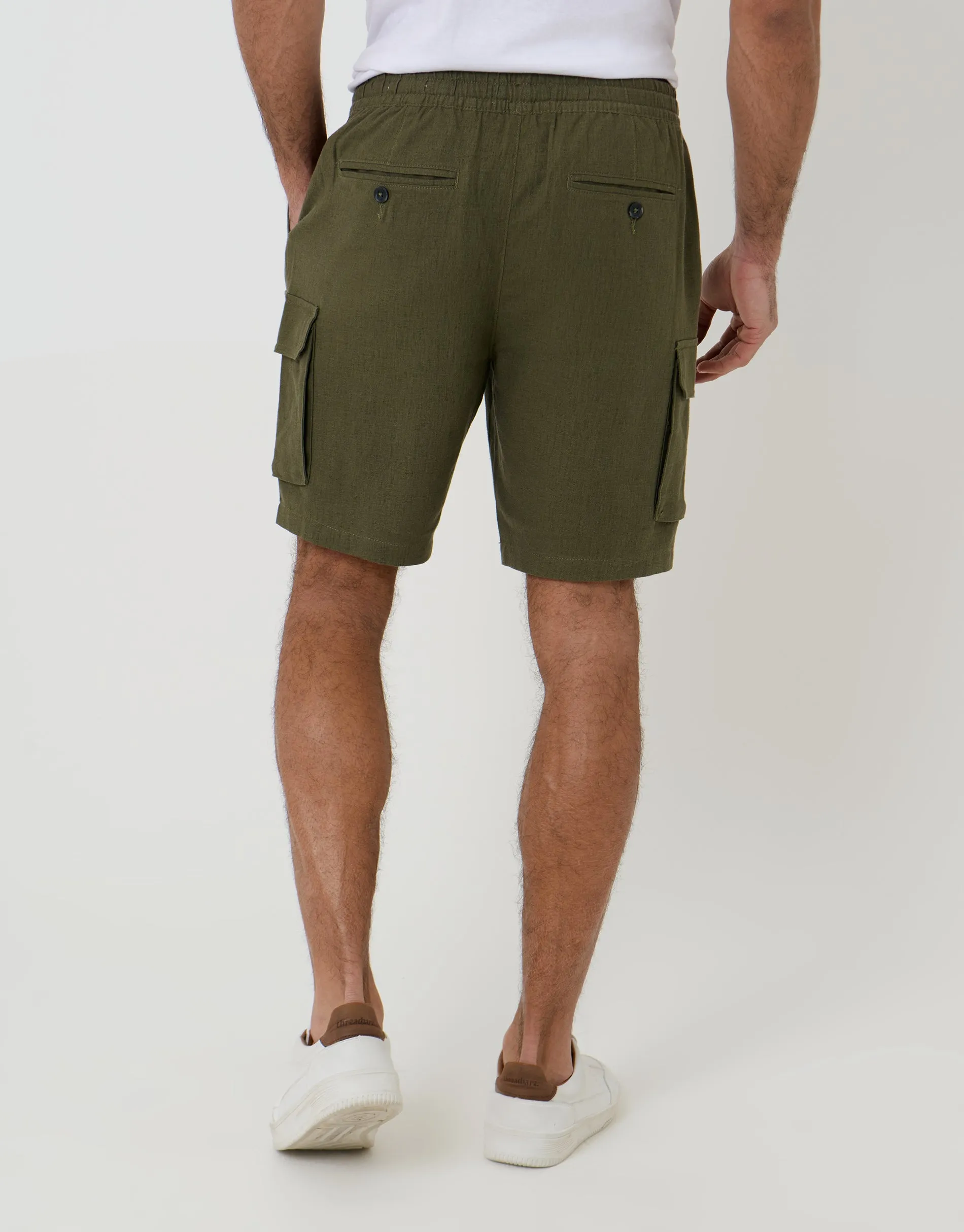 Linen Blend Cargo Shorts in Khaki Green sold by Threadbare product image thumbnail 2