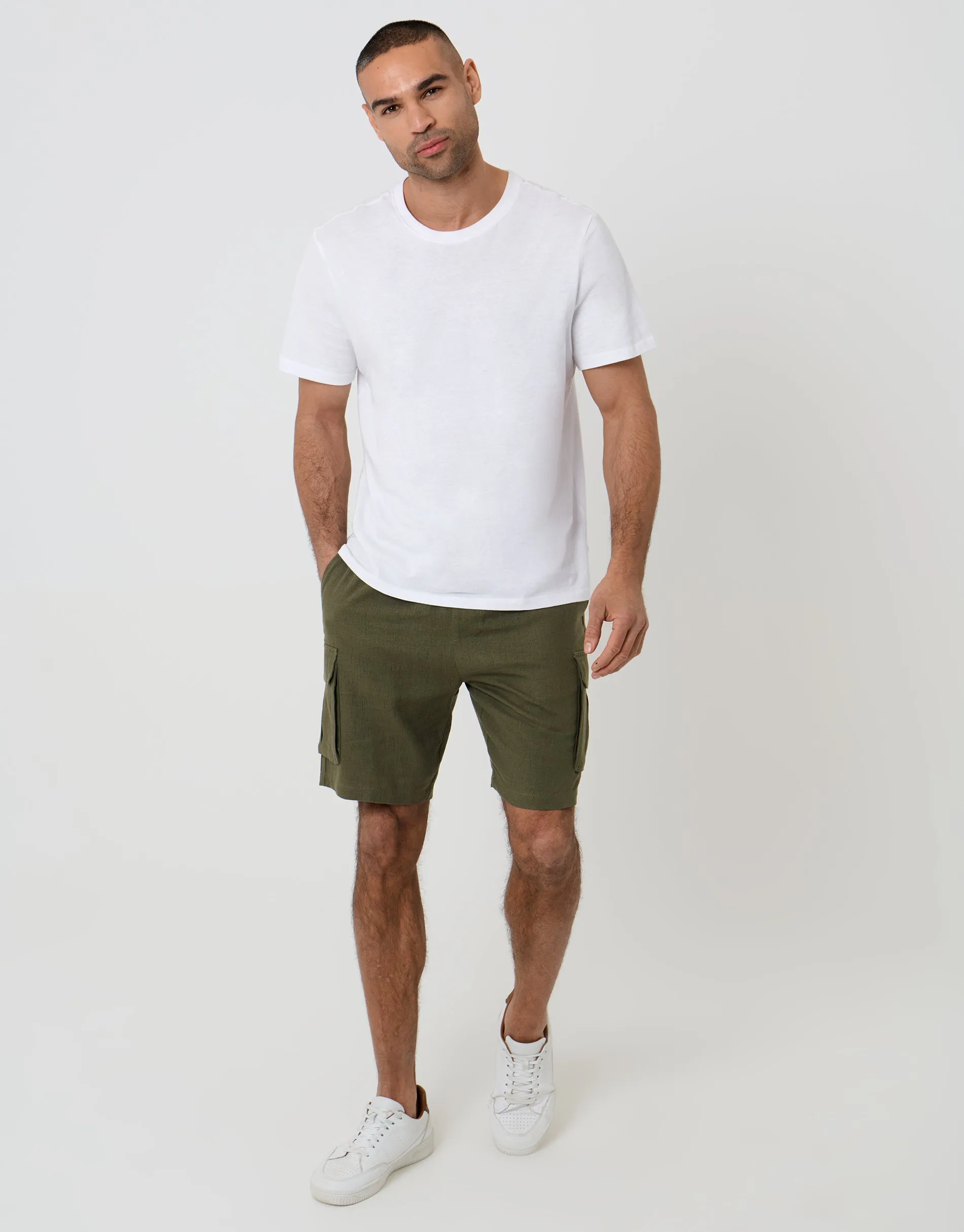 Linen Blend Cargo Shorts in Khaki Green sold by Threadbare product image thumbnail 3