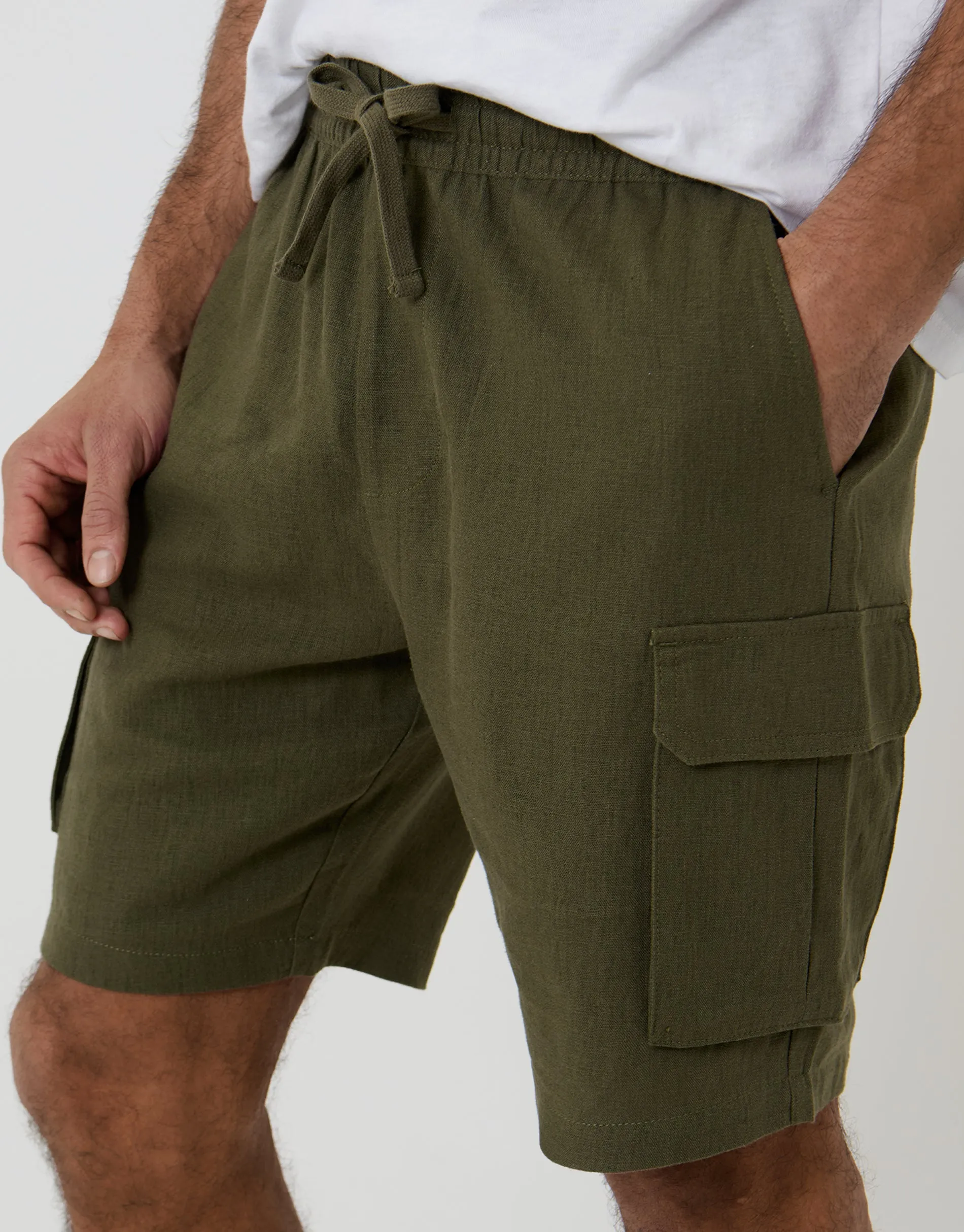 Linen Blend Cargo Shorts in Khaki Green sold by Threadbare product image thumbnail 4