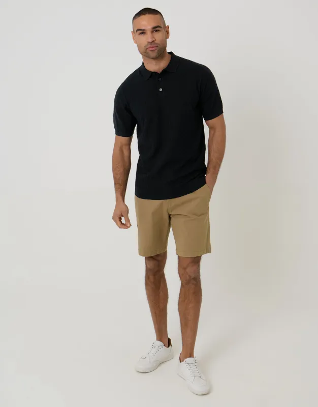 Black Basket Stitch Knitted Polo made by Threadbare