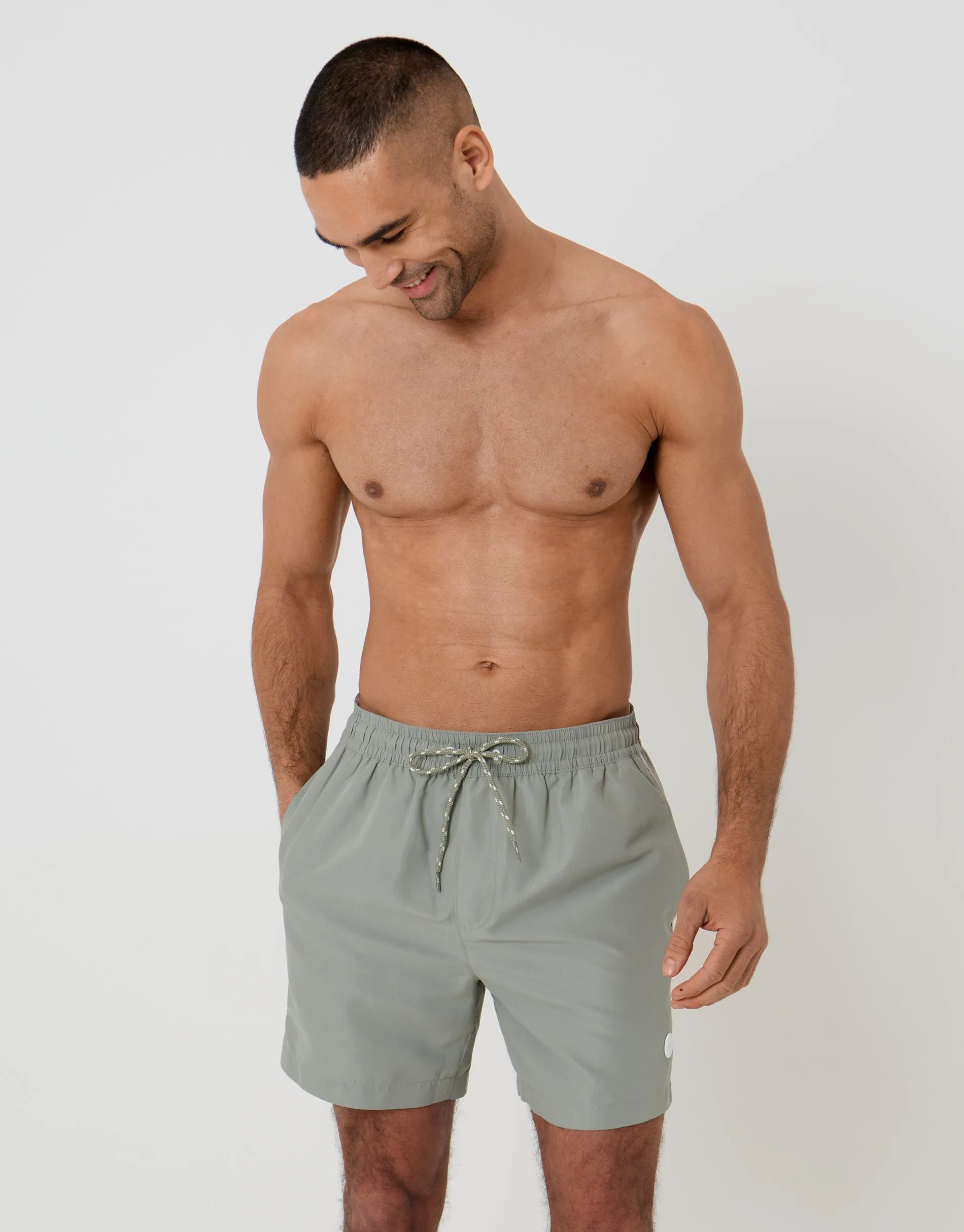 Sage Green Contrast Piping Quick Dry Swim Shorts sold by Threadbare product image thumbnail 3