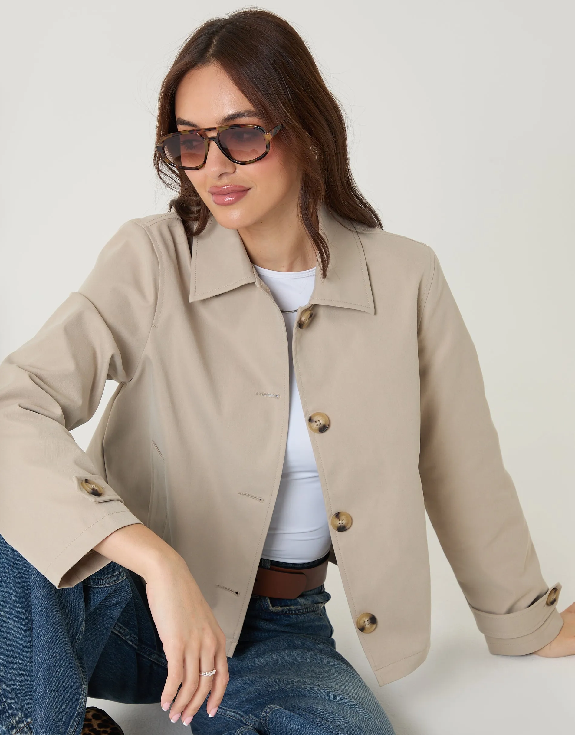 Stone Cropped Collared Trench Coat sold by Threadbare