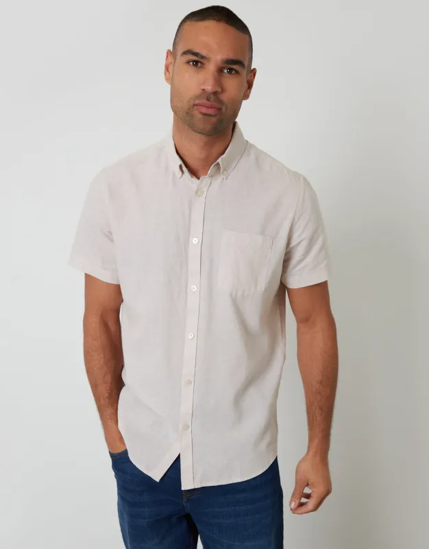 Light Stone Short Sleeve Linen Blend Shirt sold by Threadbare