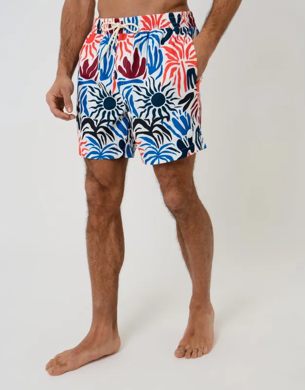 Cream Tropical Print Quick Dry Swim Shorts made by Threadbare
