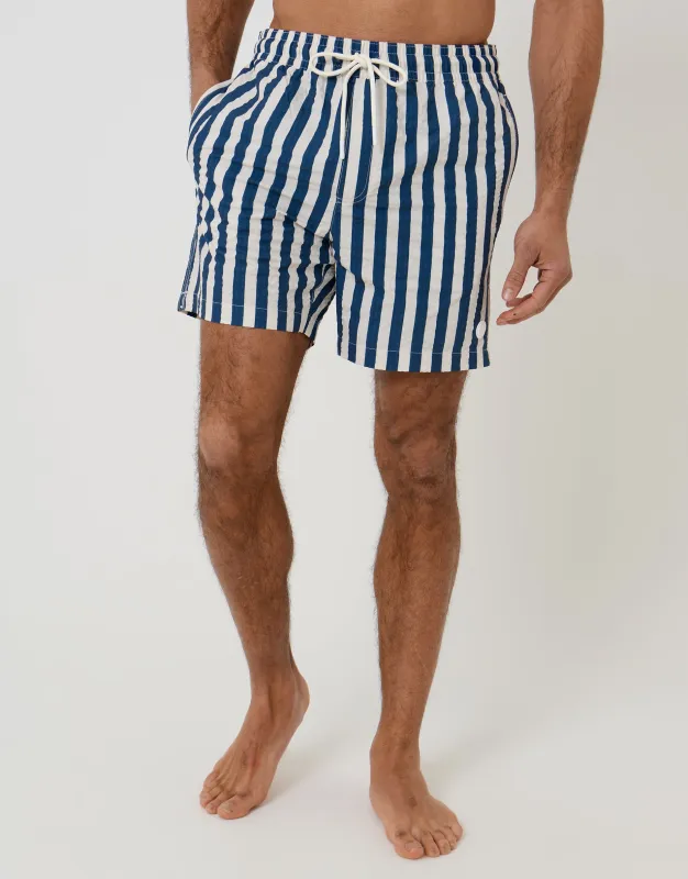 Blue Striped Seersucker Swim Shorts made by Threadbare