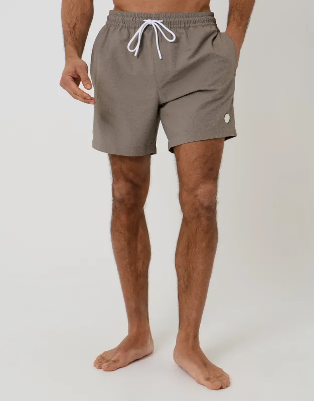 Taupe Seersucker Swim Shorts made by Threadbare