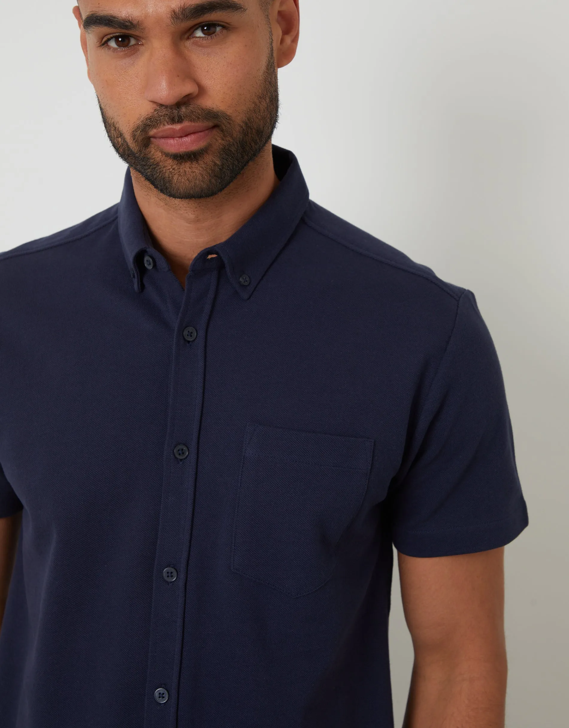 Navy Pique Short Sleeve Shirt sold by Threadbare product image thumbnail 4