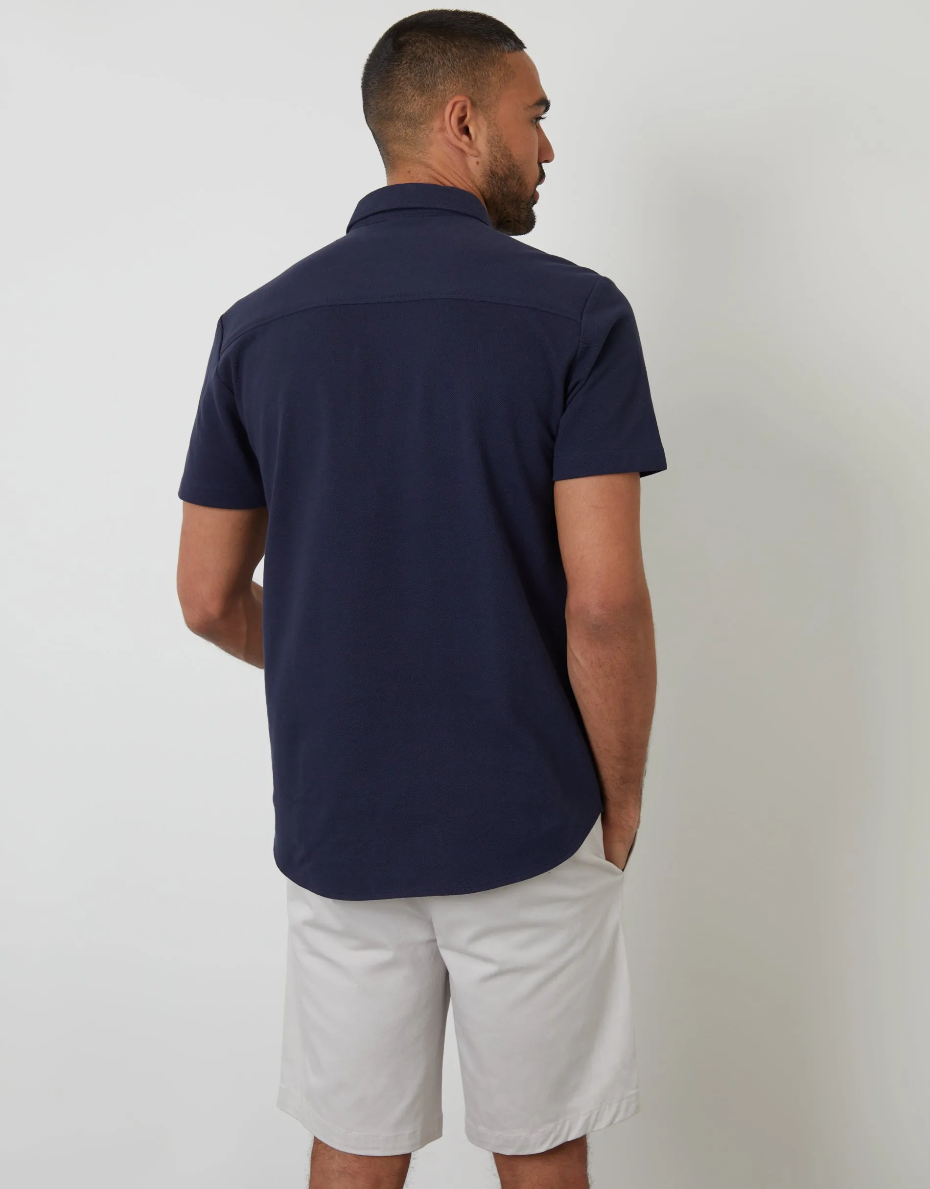 Navy Pique Short Sleeve Shirt sold by Threadbare product image thumbnail 2