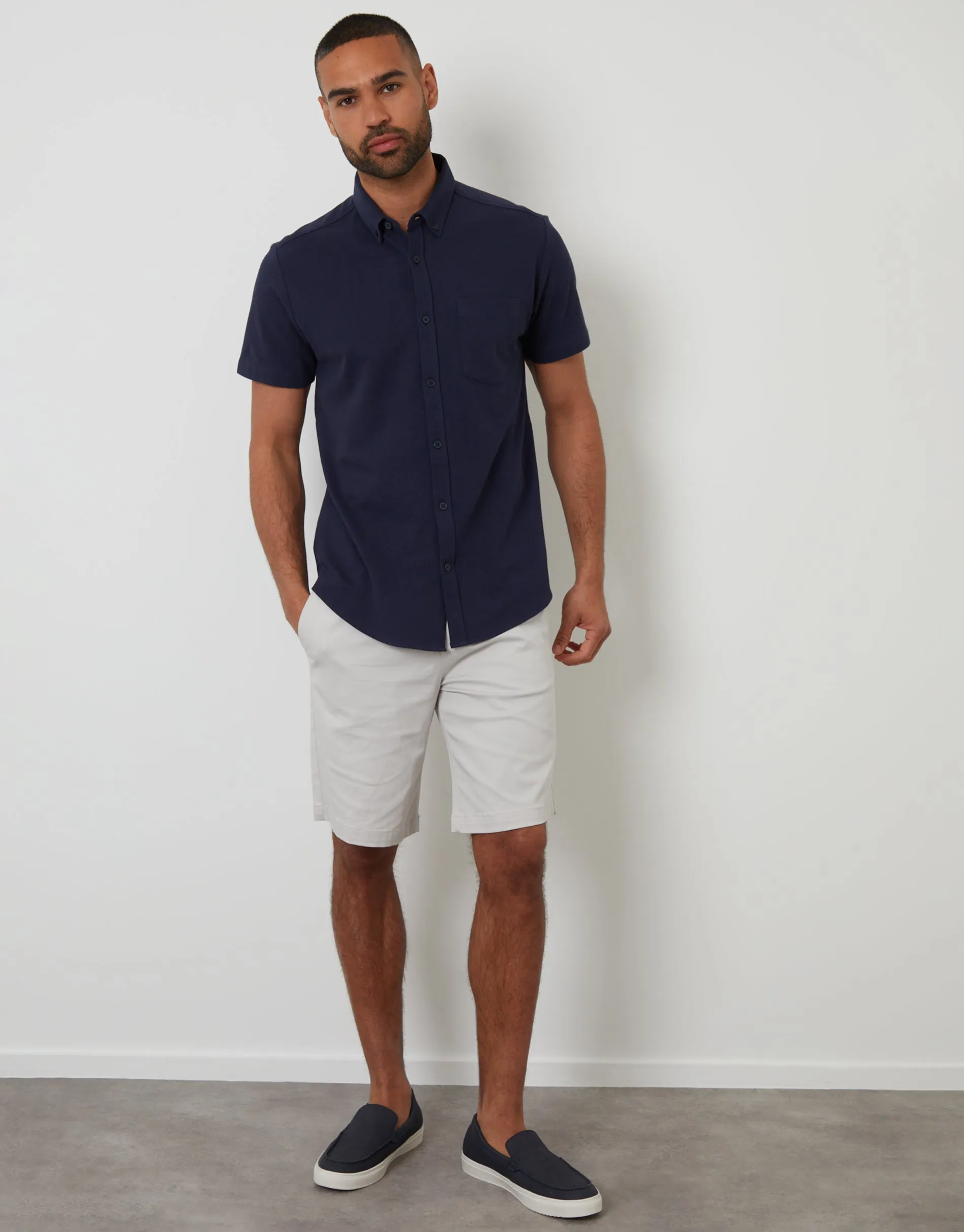 Navy Pique Short Sleeve Shirt sold by Threadbare product image thumbnail 3