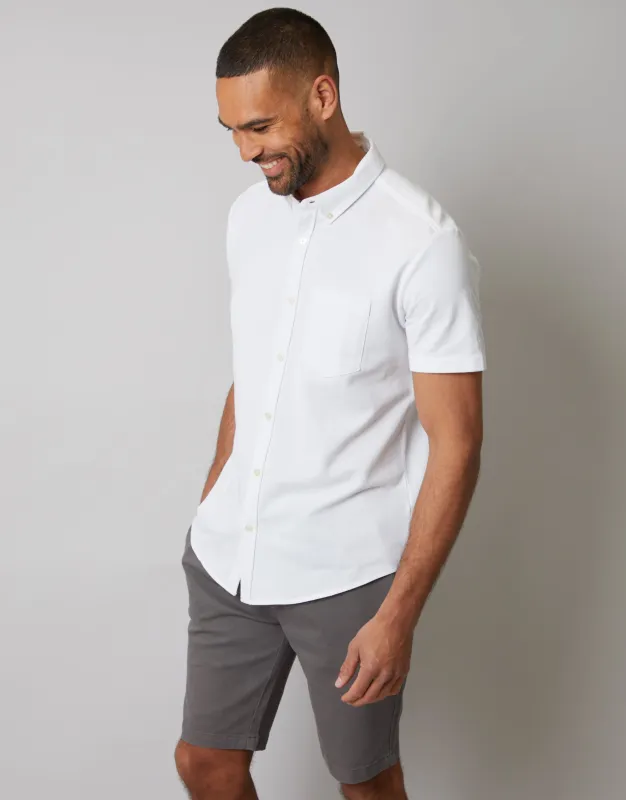 White Pique Short Sleeve Shirt made by Threadbare
