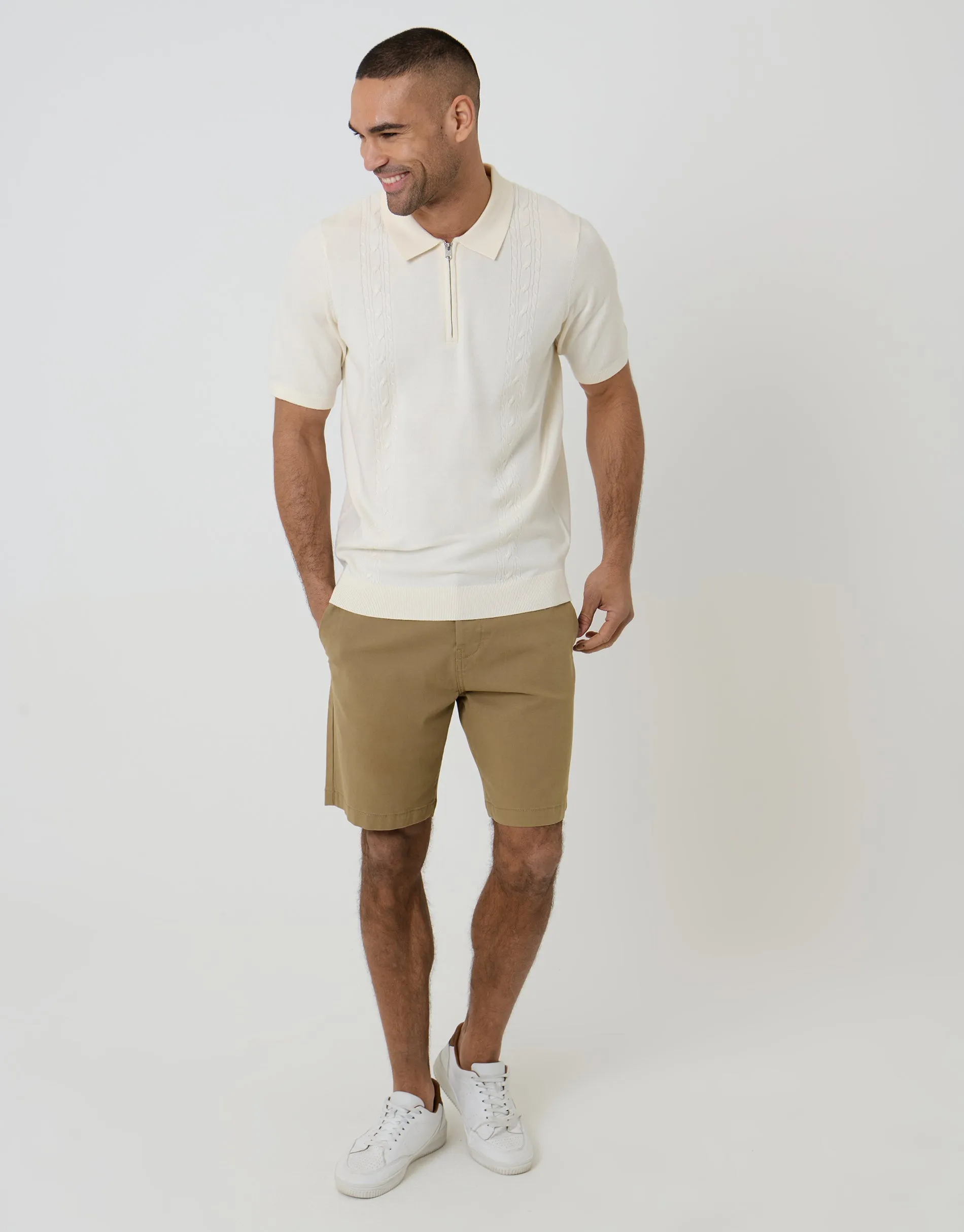Cable Knit Quarter Zip Polo in Ecru sold by Threadbare product image thumbnail 3