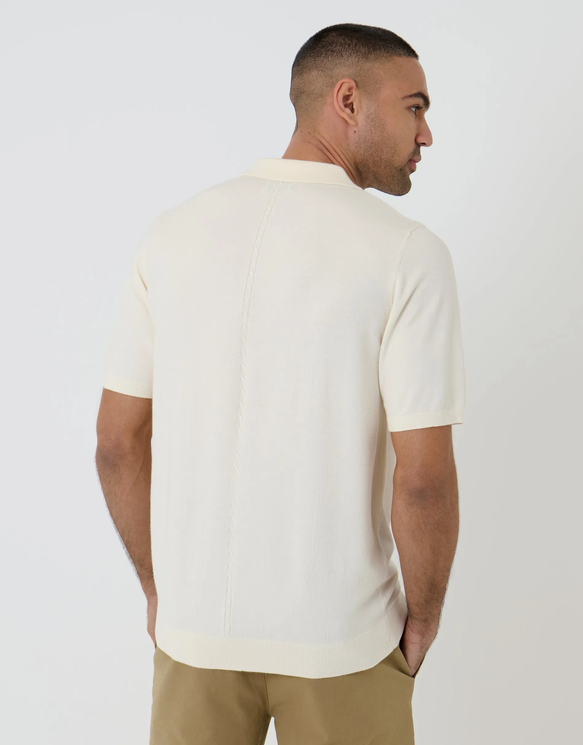 Cable Knit Quarter Zip Polo in Ecru sold by Threadbare product image thumbnail 2