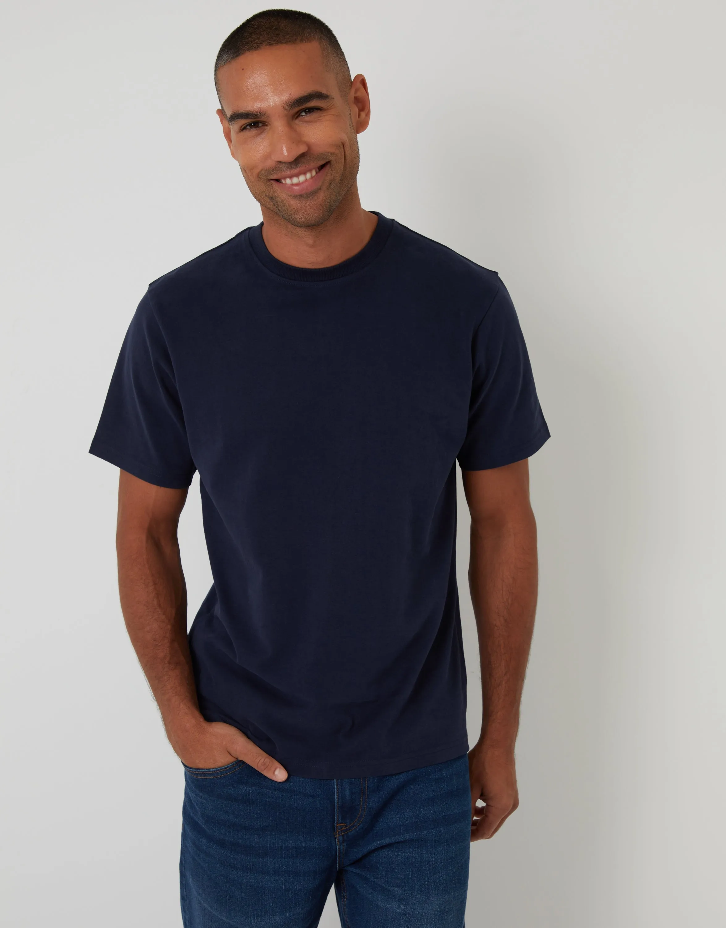 Navy Peached Cotton Crew Neck T-Shirt sold by Threadbare