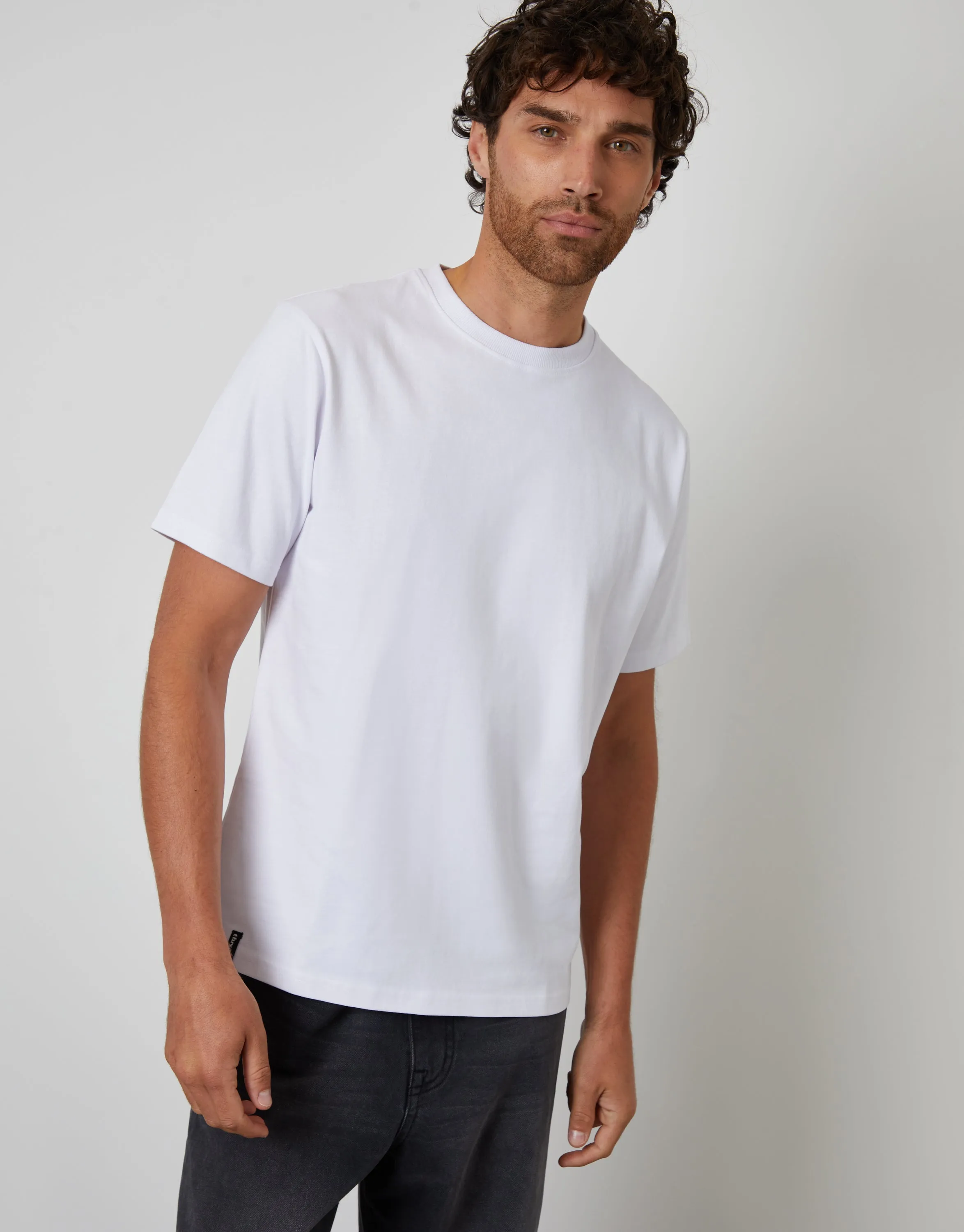 White Peached Cotton Crew Neck T-Shirt sold by Threadbare