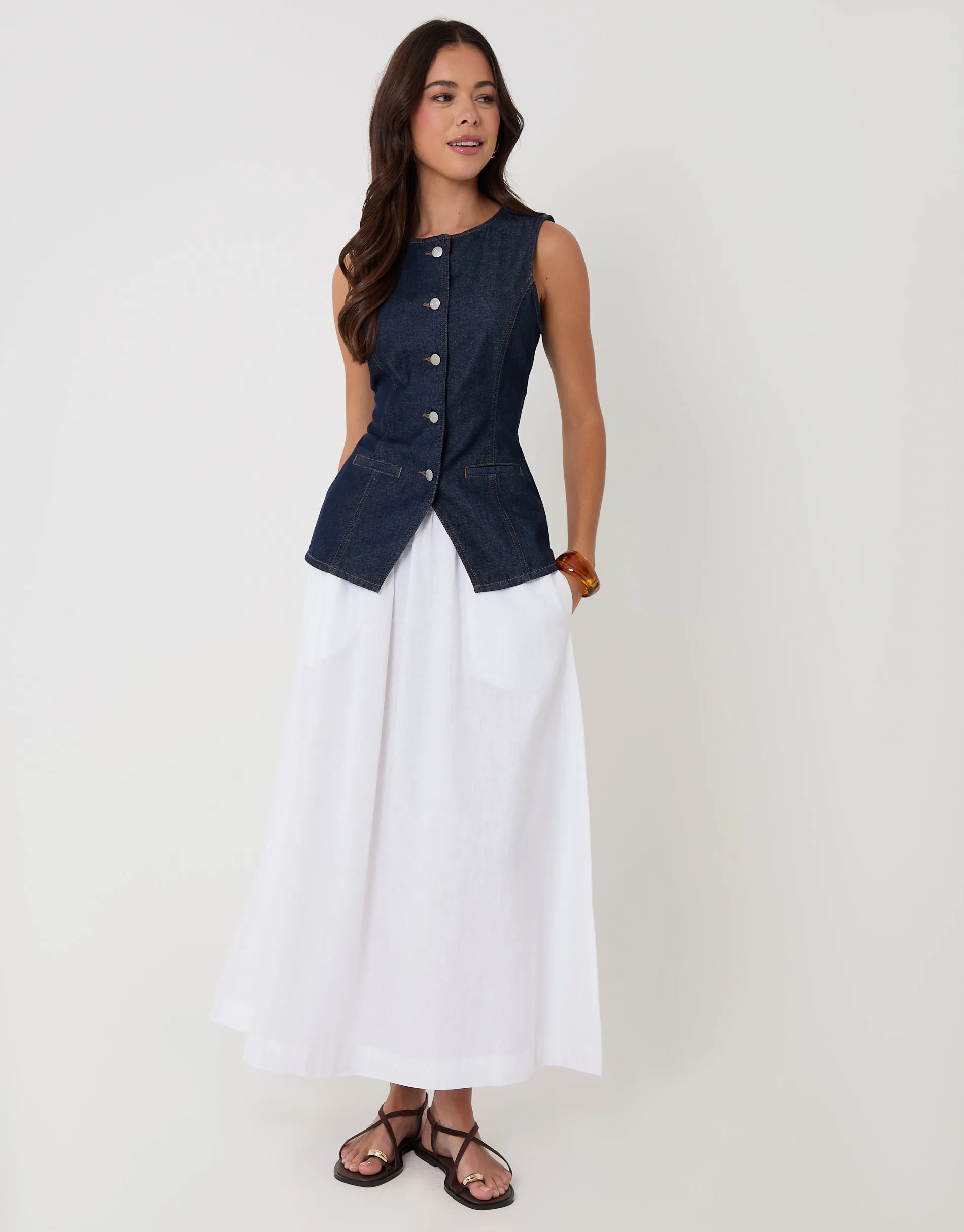 Indigo Denim Longline Waistcoat sold by Threadbare product image thumbnail 3