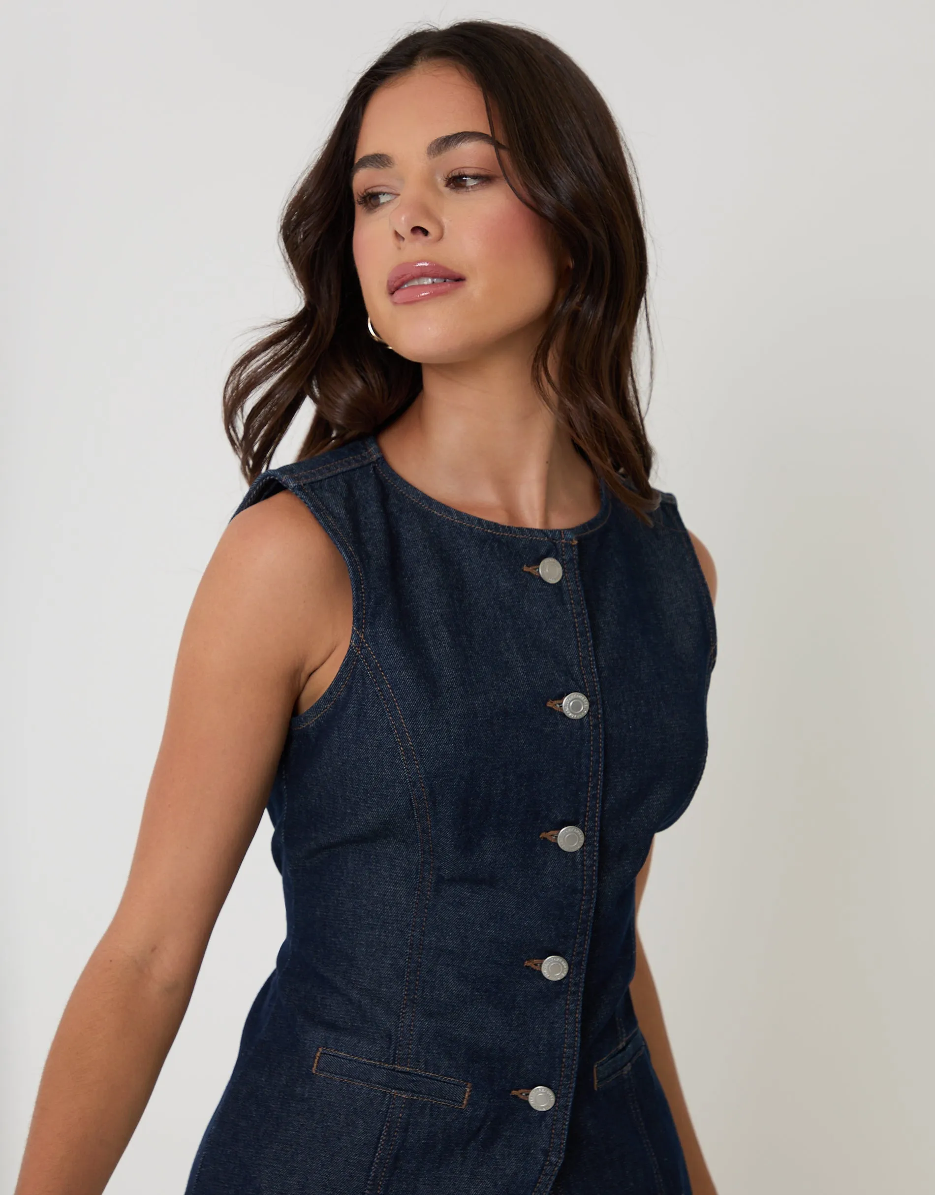 Indigo Denim Longline Waistcoat sold by Threadbare product image thumbnail 4