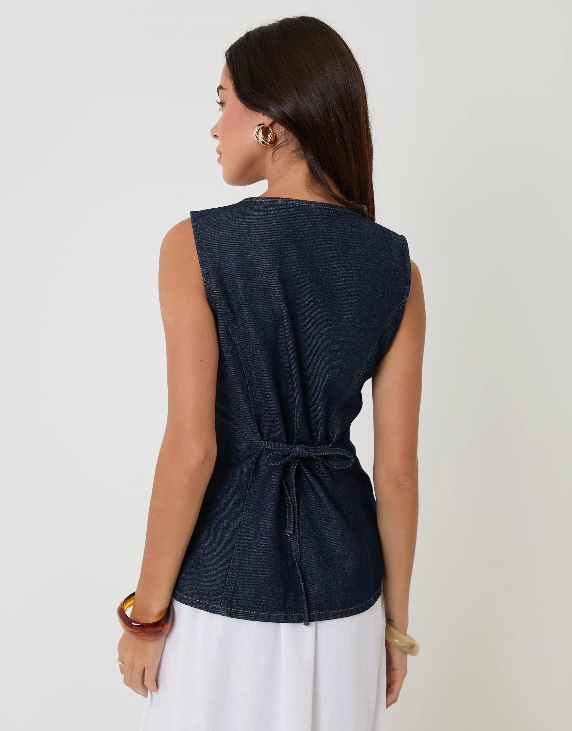 Indigo Denim Longline Waistcoat sold by Threadbare product image thumbnail 2