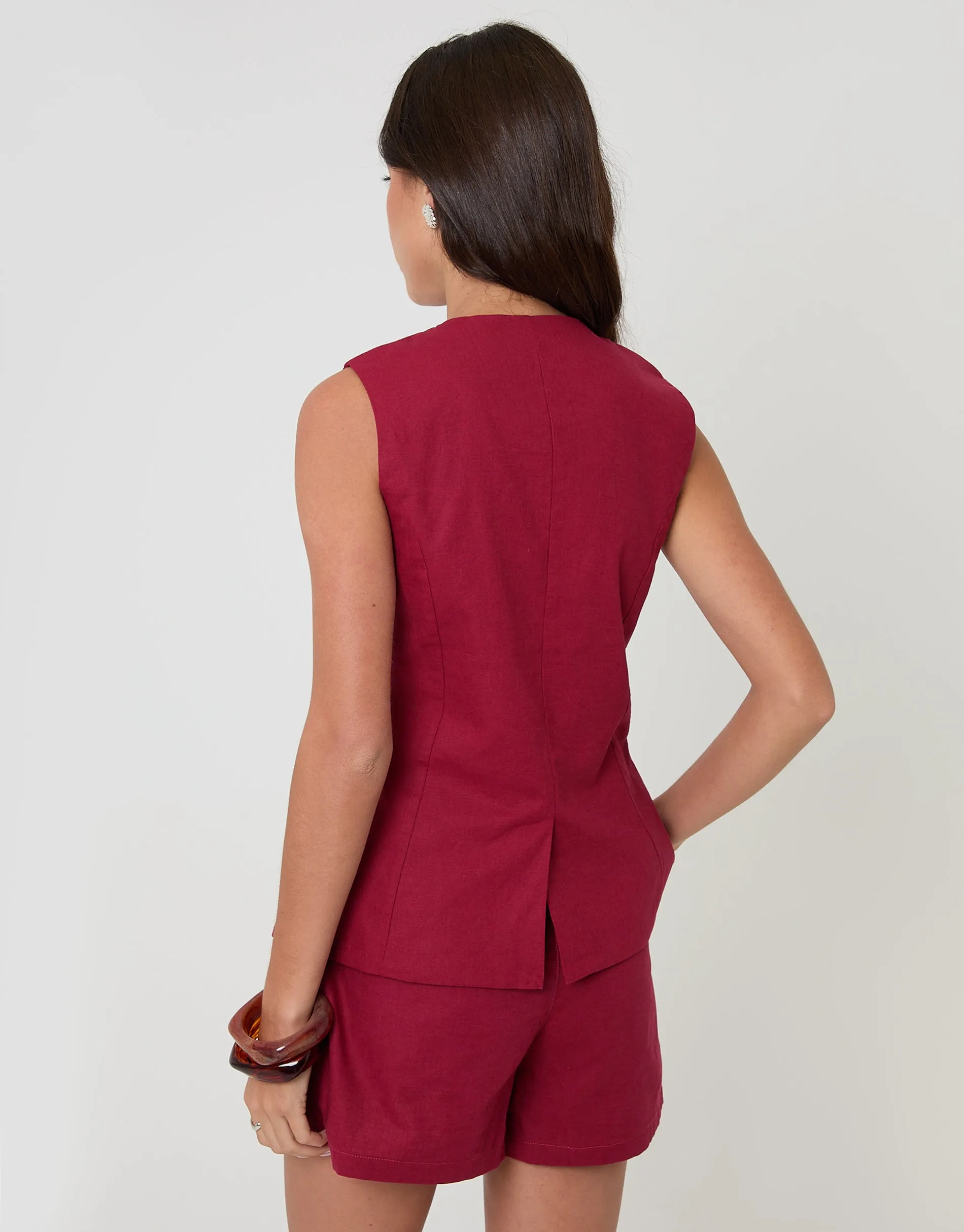 Linen Blend Longline Waistcoat in Red sold by Threadbare product image thumbnail 2