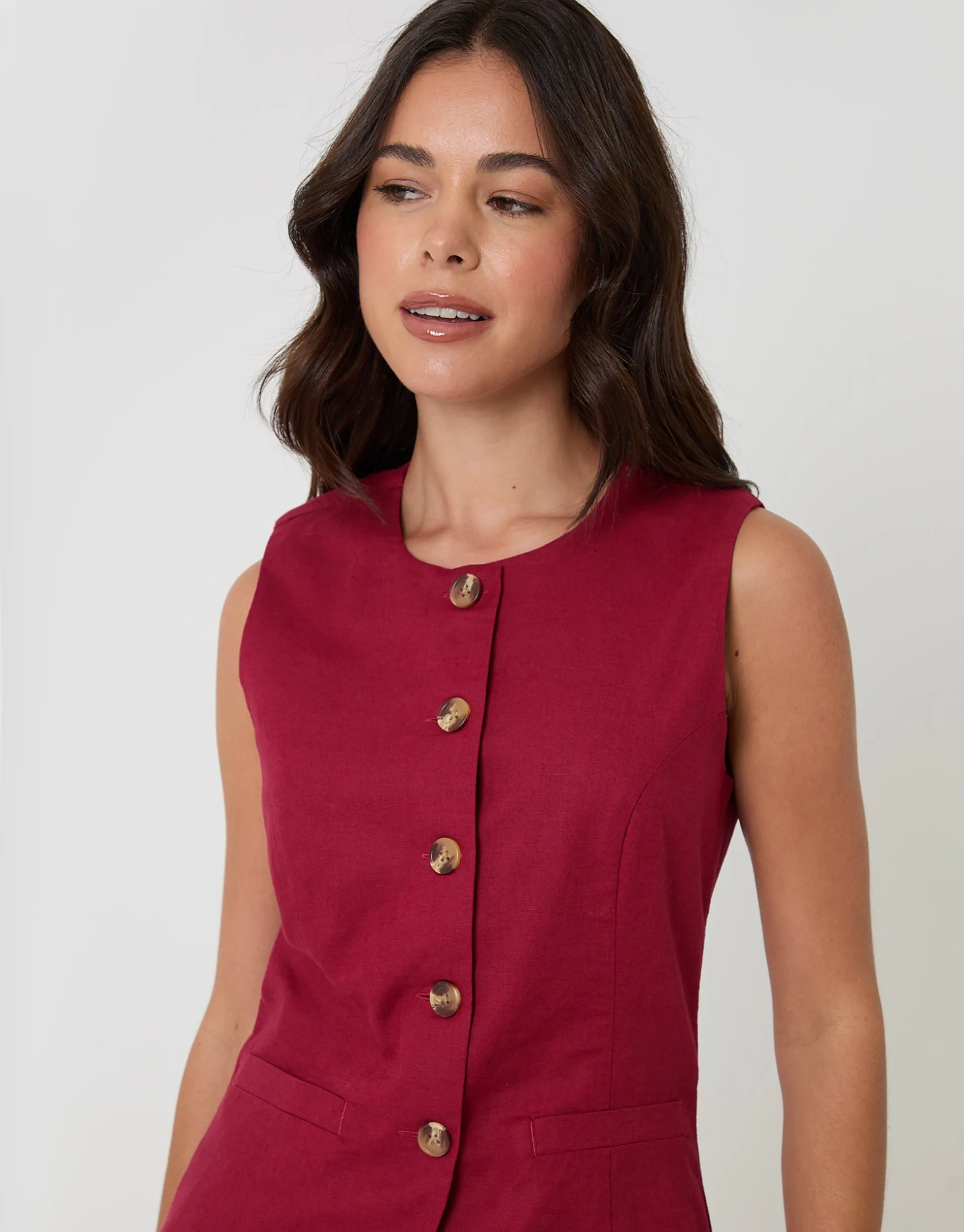 Linen Blend Longline Waistcoat in Red sold by Threadbare product image thumbnail 4