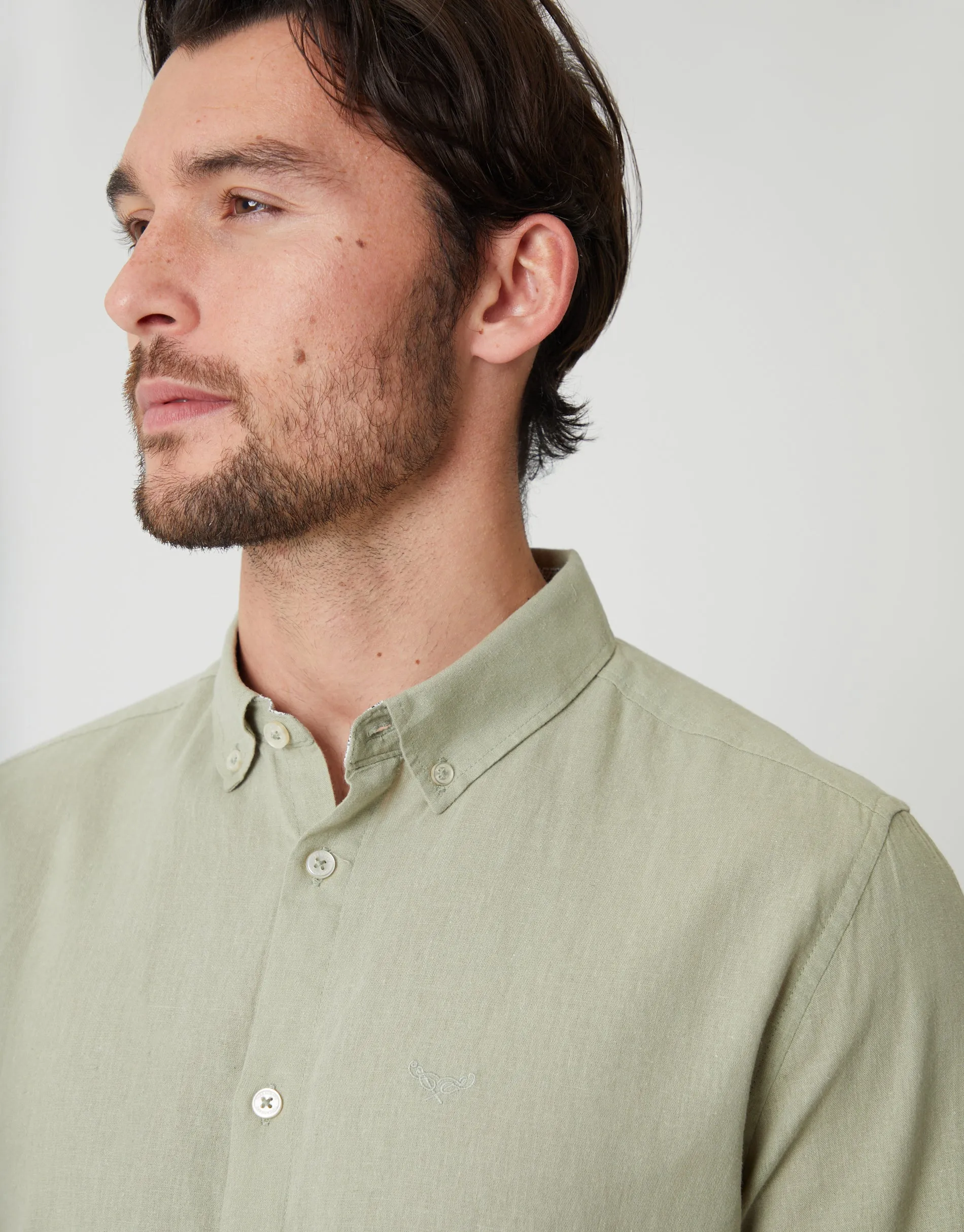 Long Sleeve Linen Blend Shirt in Sage Green sold by Threadbare product image thumbnail 4