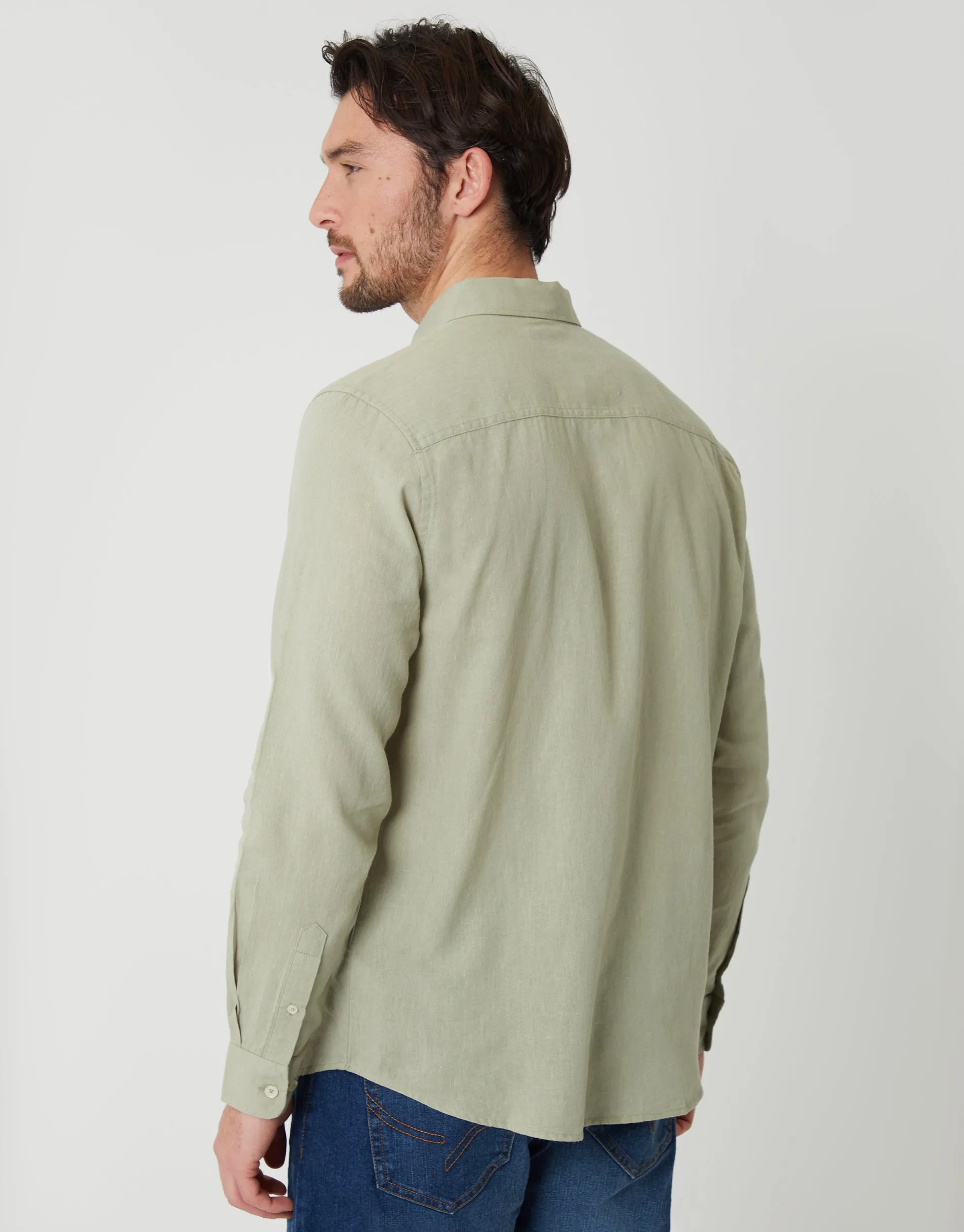 Long Sleeve Linen Blend Shirt in Sage Green sold by Threadbare product image thumbnail 2
