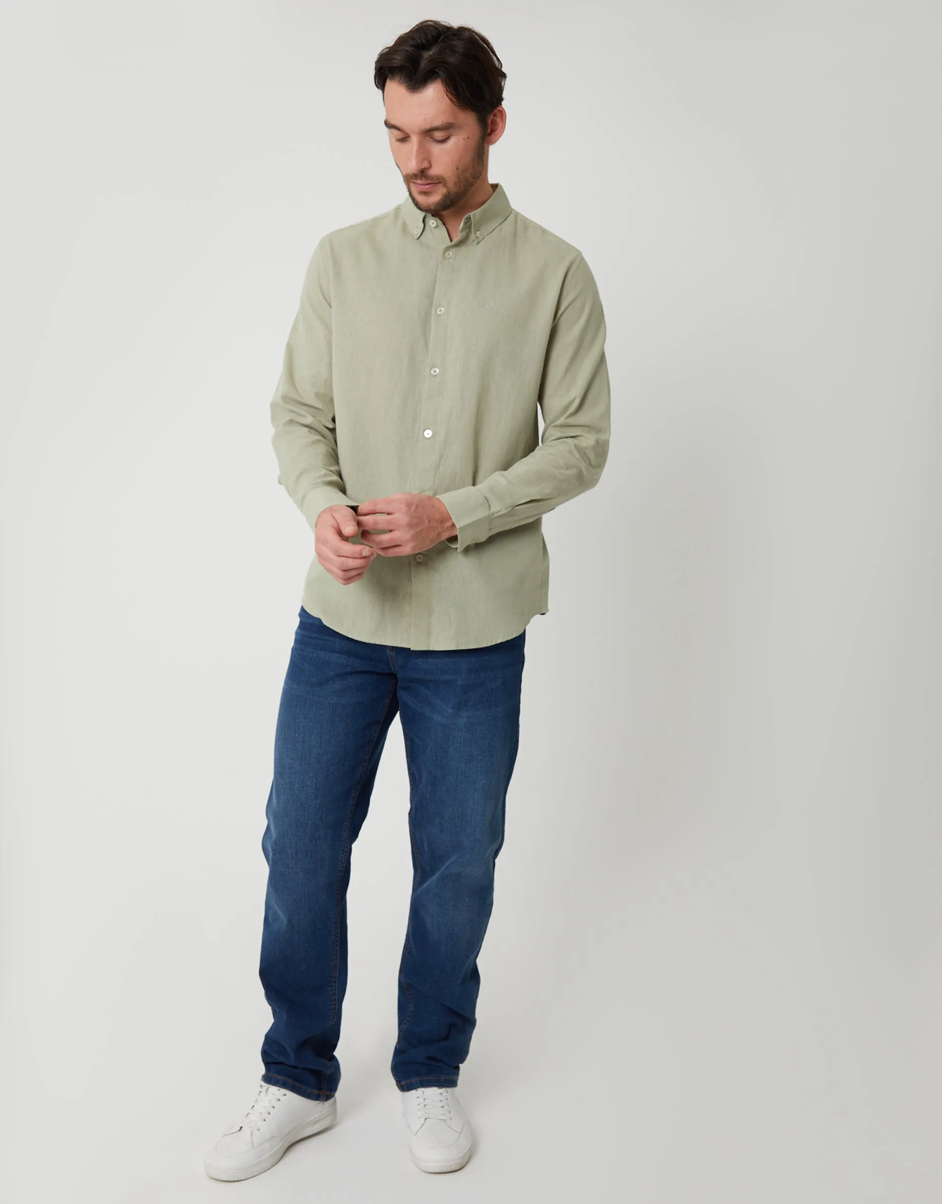 Long Sleeve Linen Blend Shirt in Sage Green sold by Threadbare product image thumbnail 3