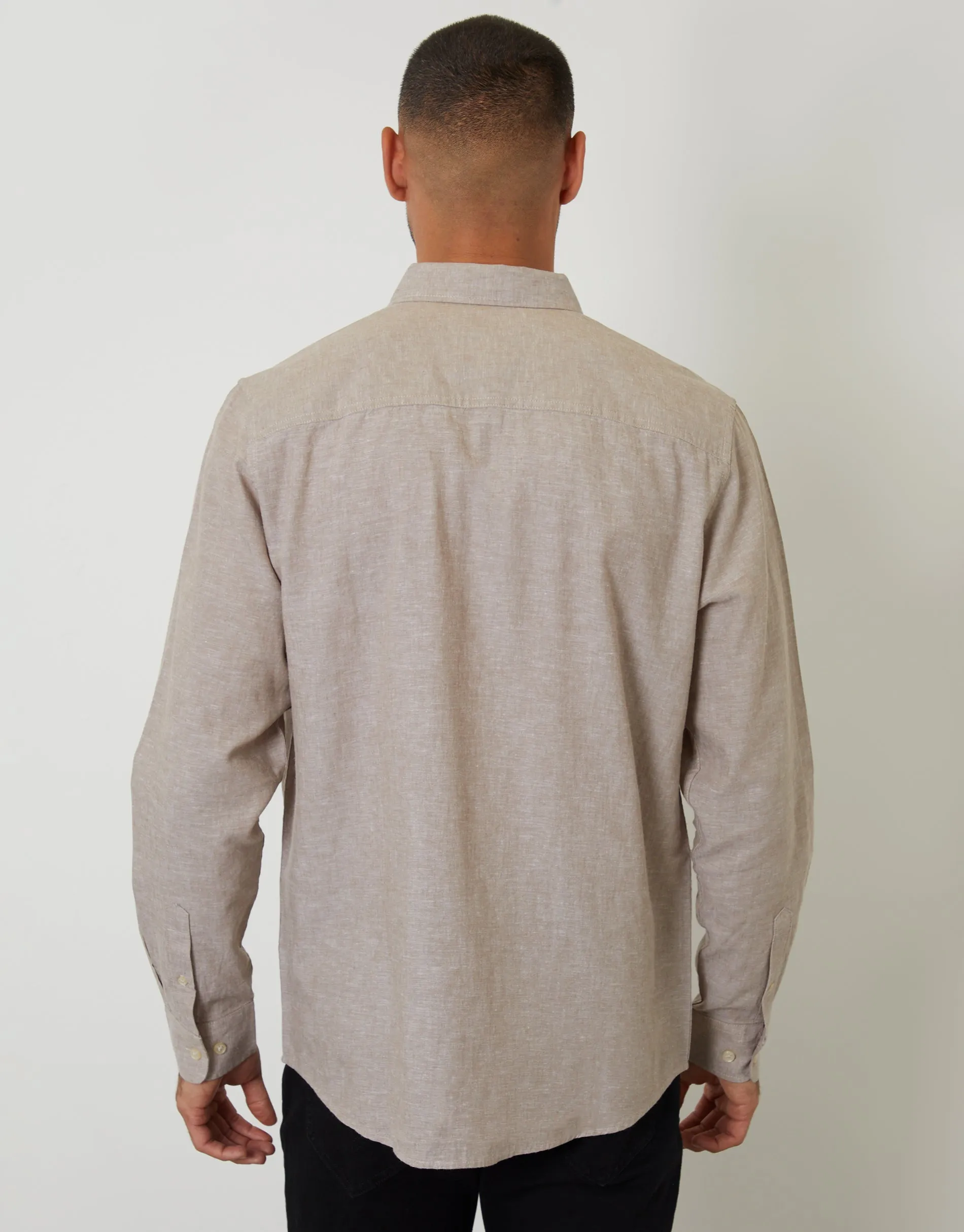 Long Sleeve Linen Blend Shirt in Taupe sold by Threadbare product image thumbnail 2