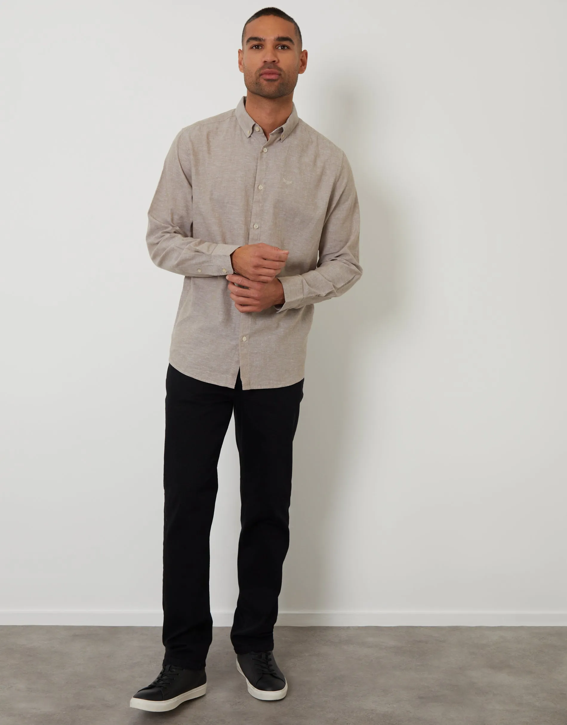 Long Sleeve Linen Blend Shirt in Taupe sold by Threadbare product image thumbnail 3