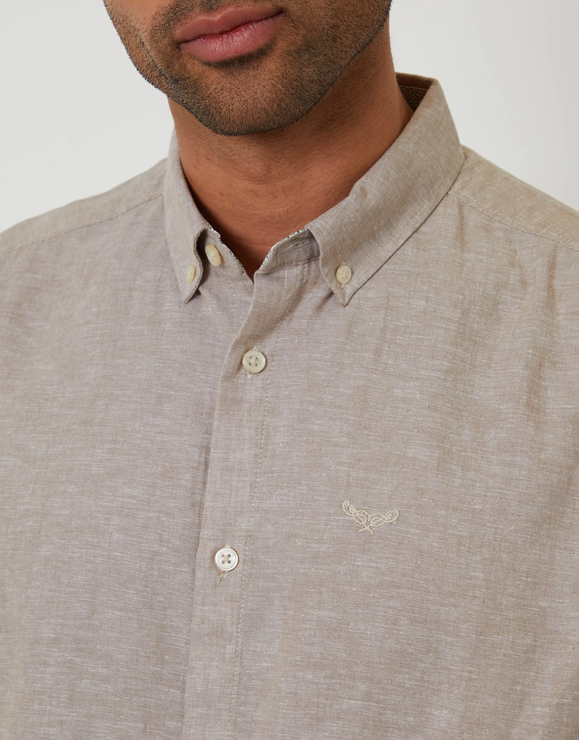 Long Sleeve Linen Blend Shirt in Taupe sold by Threadbare product image thumbnail 4