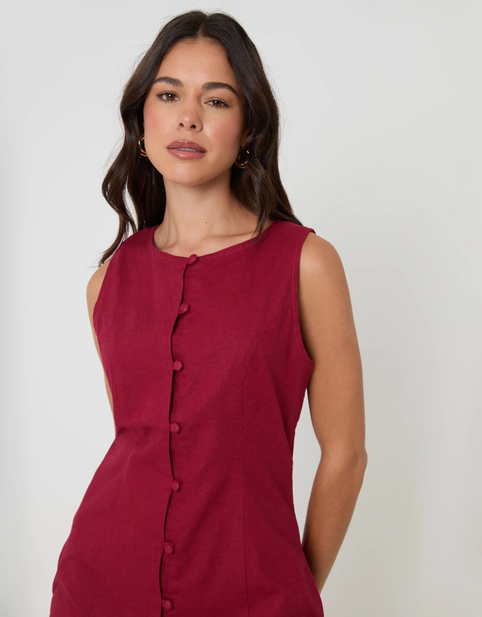 Red Linen Blend Pinafore Dress sold by Threadbare product image thumbnail 4