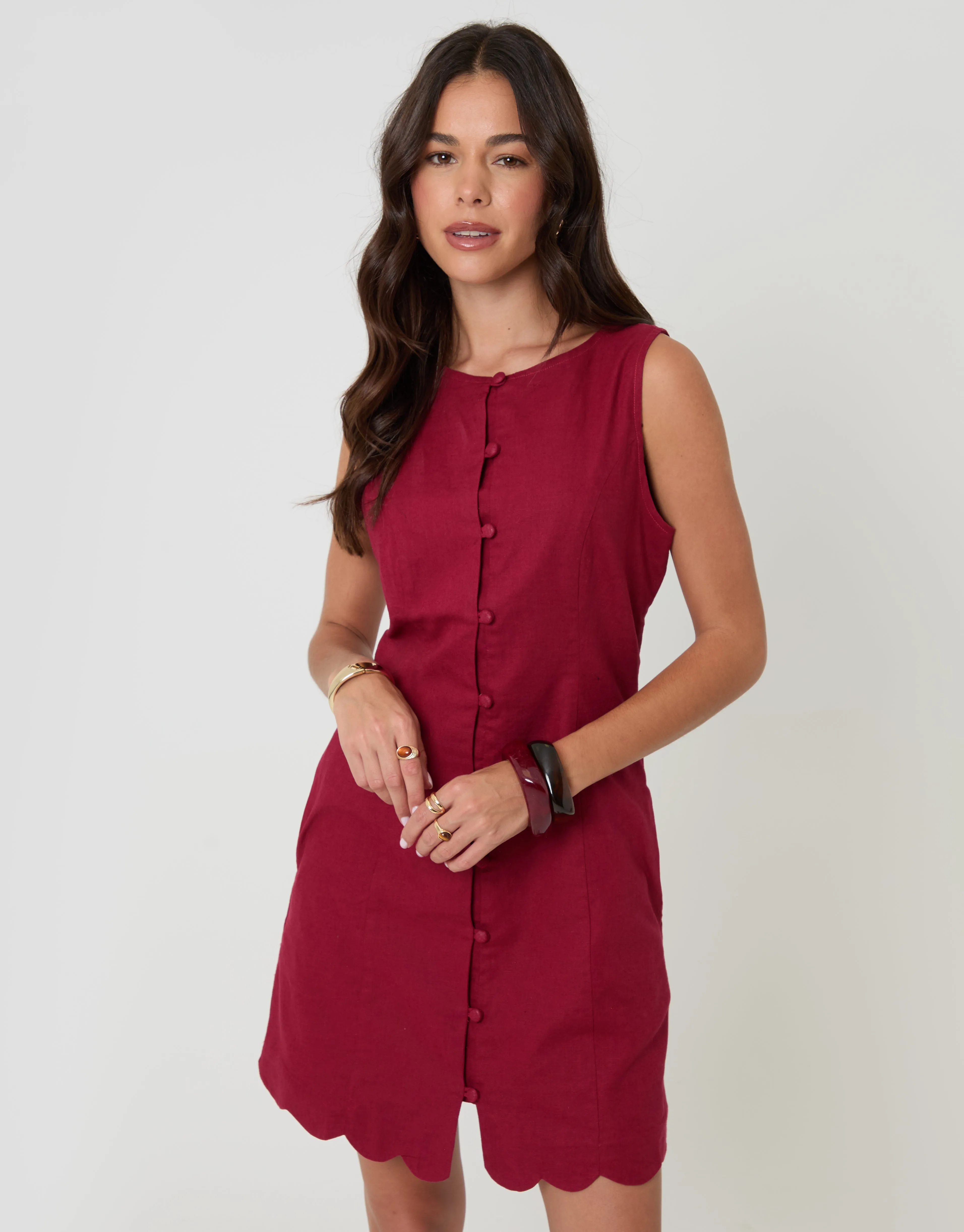 Red Linen Blend Pinafore Dress sold by Threadbare product image thumbnail 5