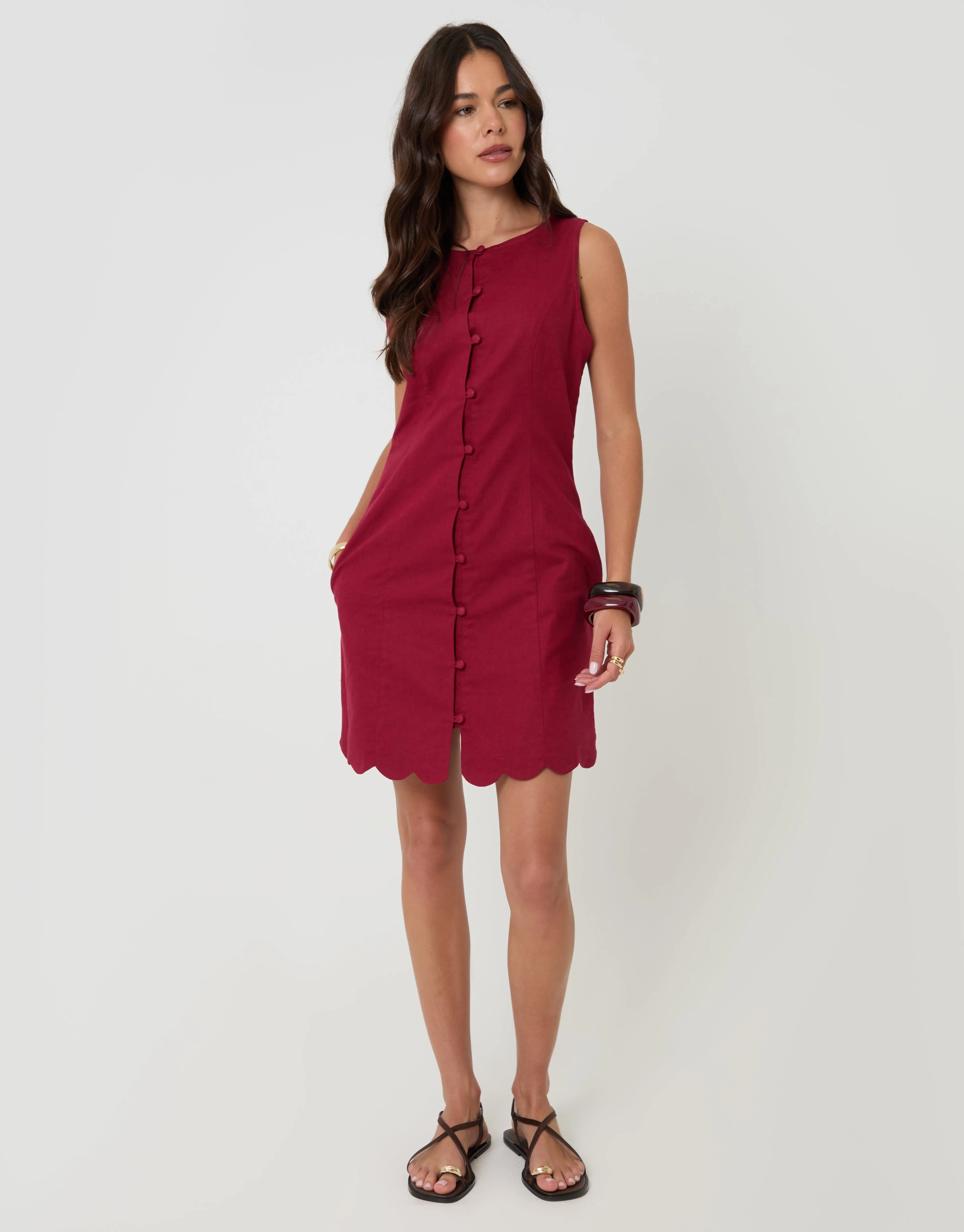 Red Linen Blend Pinafore Dress sold by Threadbare product image thumbnail 3