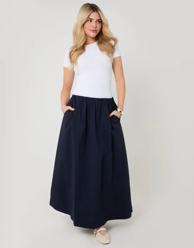 Navy Gathered Waist Maxi Skirt sold by Threadbare