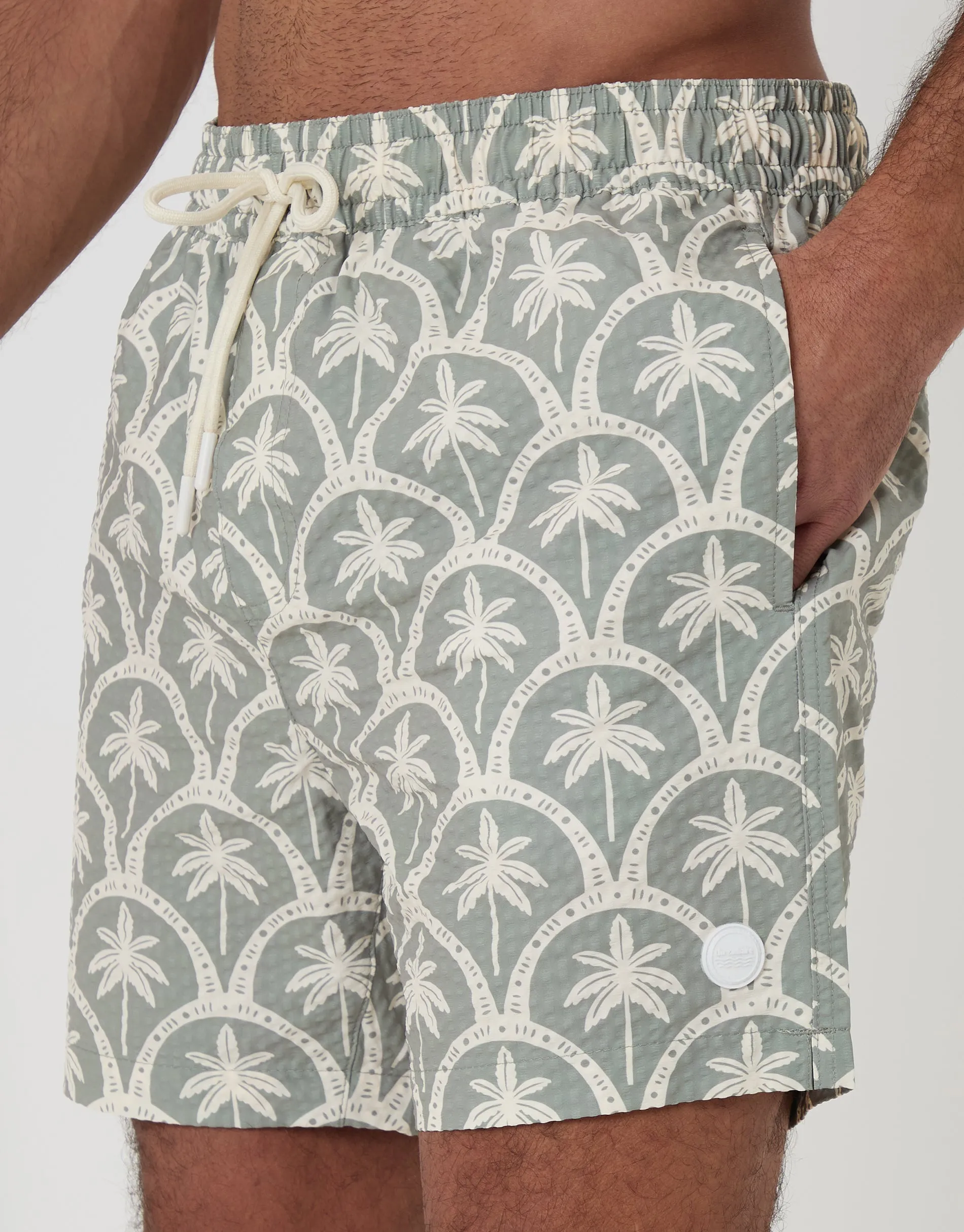 Sage Green Palm Print Seersucker Swim Shorts sold by Threadbare product image thumbnail 4