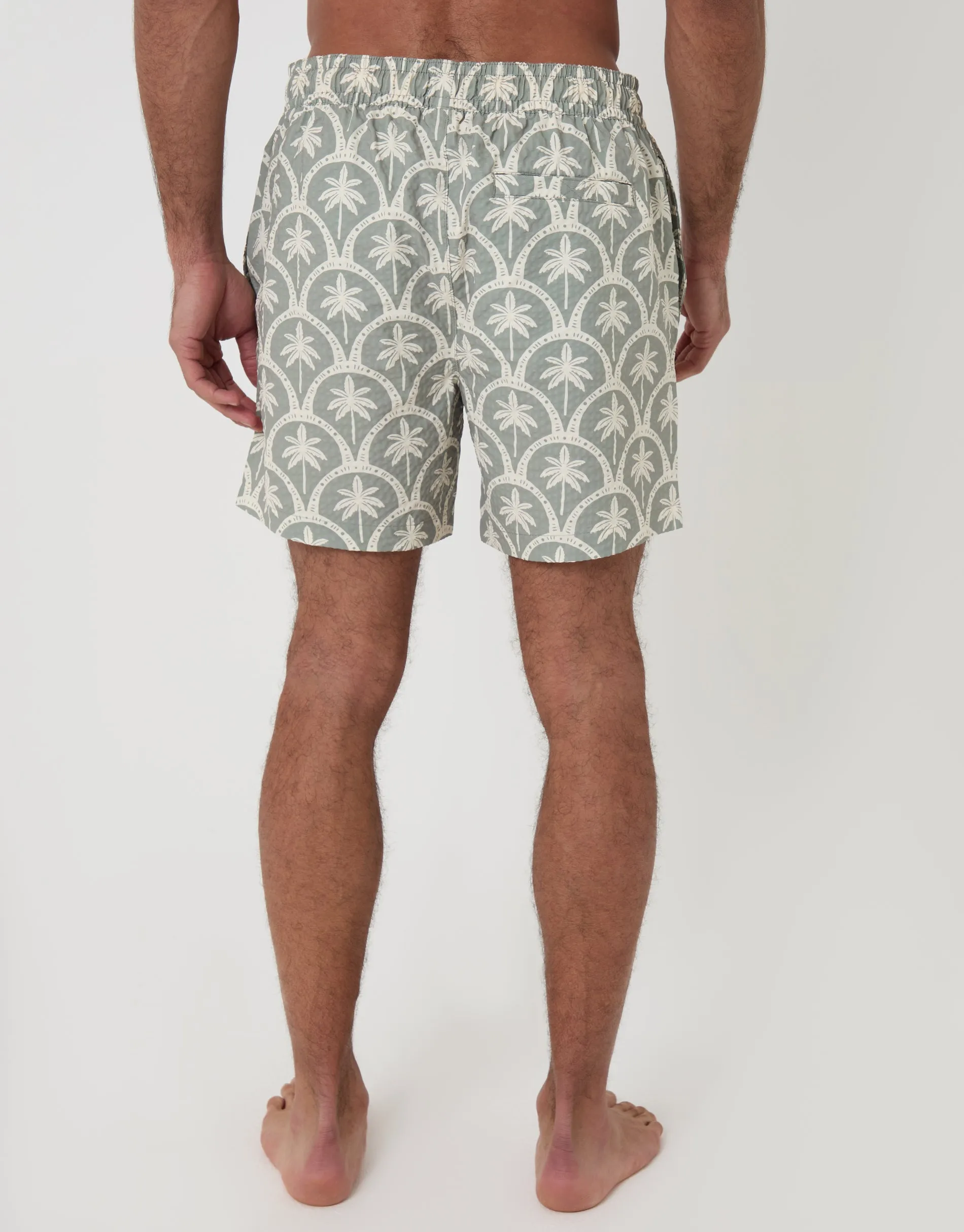 Sage Green Palm Print Seersucker Swim Shorts sold by Threadbare product image thumbnail 2