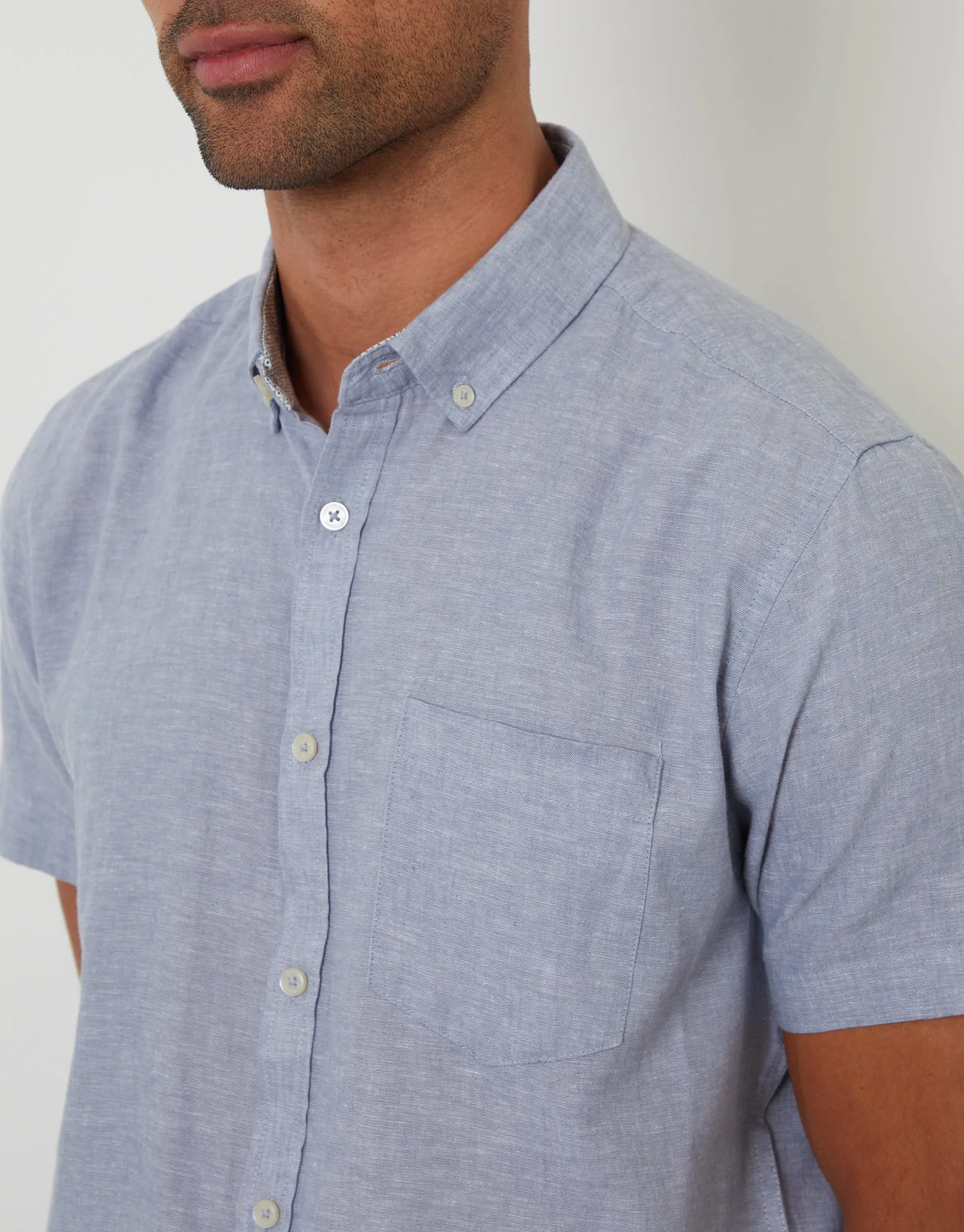 Denim Blue Short Sleeve Linen Blend Shirt sold by Threadbare product image thumbnail 4