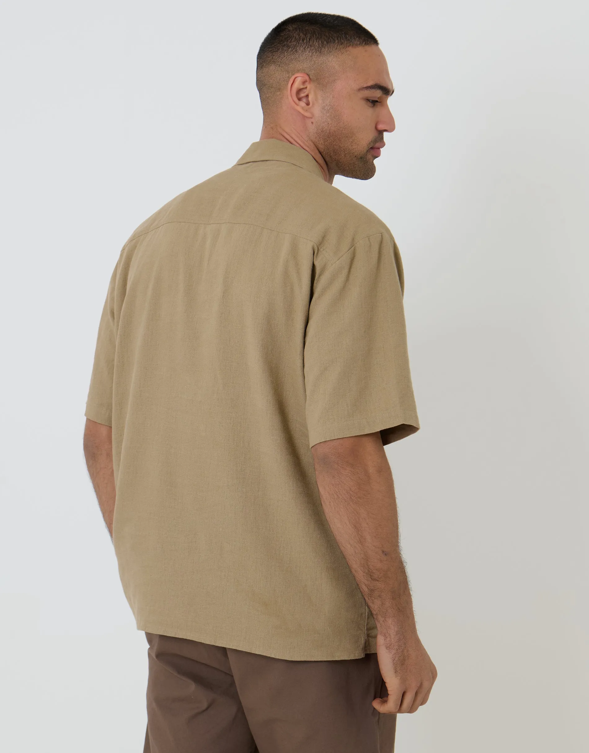 Dark Stone Relaxed Fit Linen Blend Revere Collar Short Sleeve Shirt sold by Threadbare product image thumbnail 2