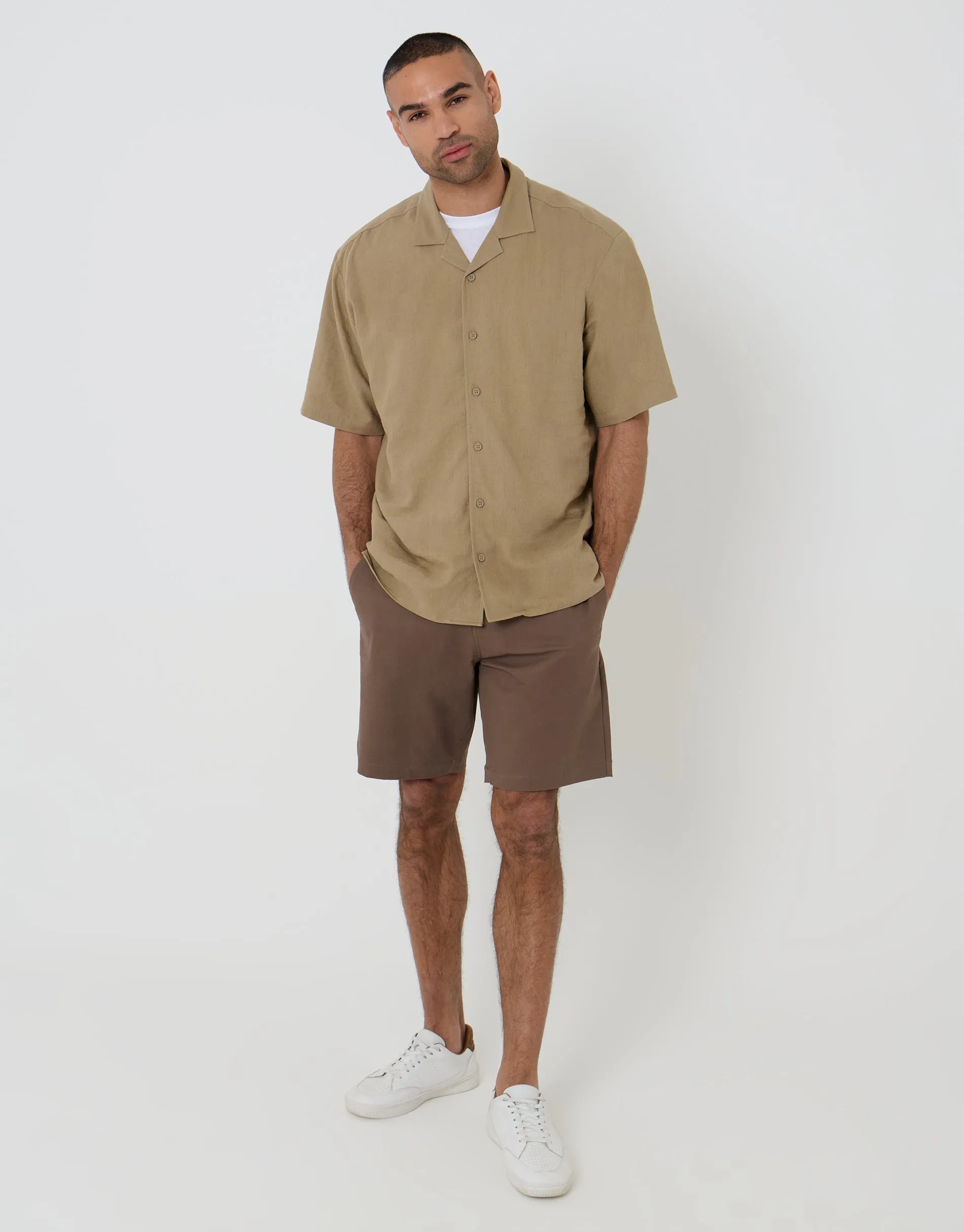 Dark Stone Relaxed Fit Linen Blend Revere Collar Short Sleeve Shirt sold by Threadbare product image thumbnail 3