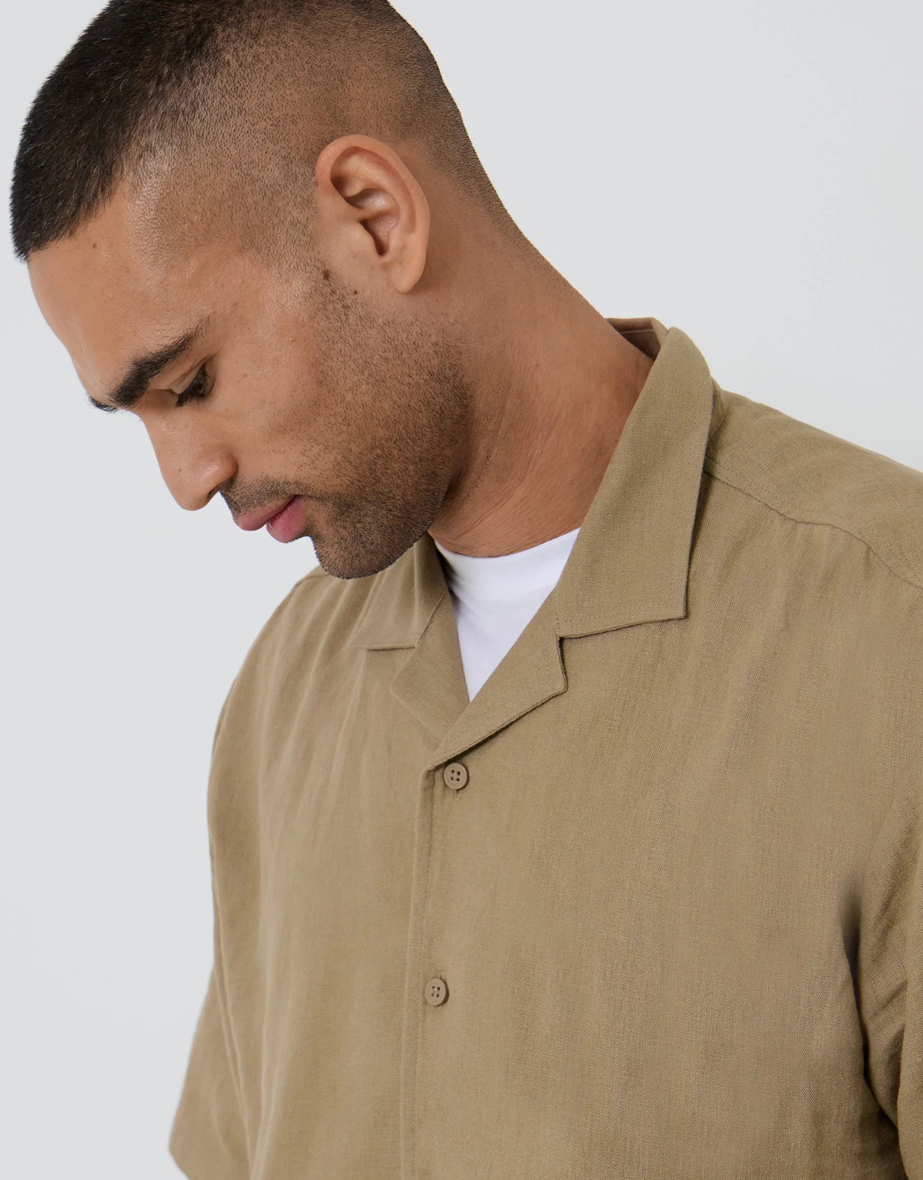 Dark Stone Relaxed Fit Linen Blend Revere Collar Short Sleeve Shirt sold by Threadbare product image thumbnail 4