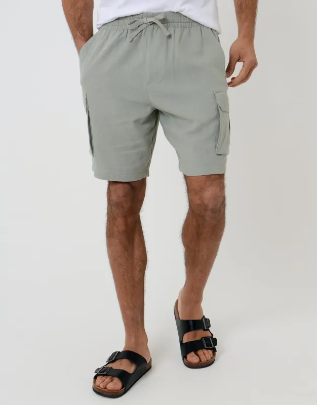 Linen Blend Cargo Shorts in Sage Green made by Threadbare