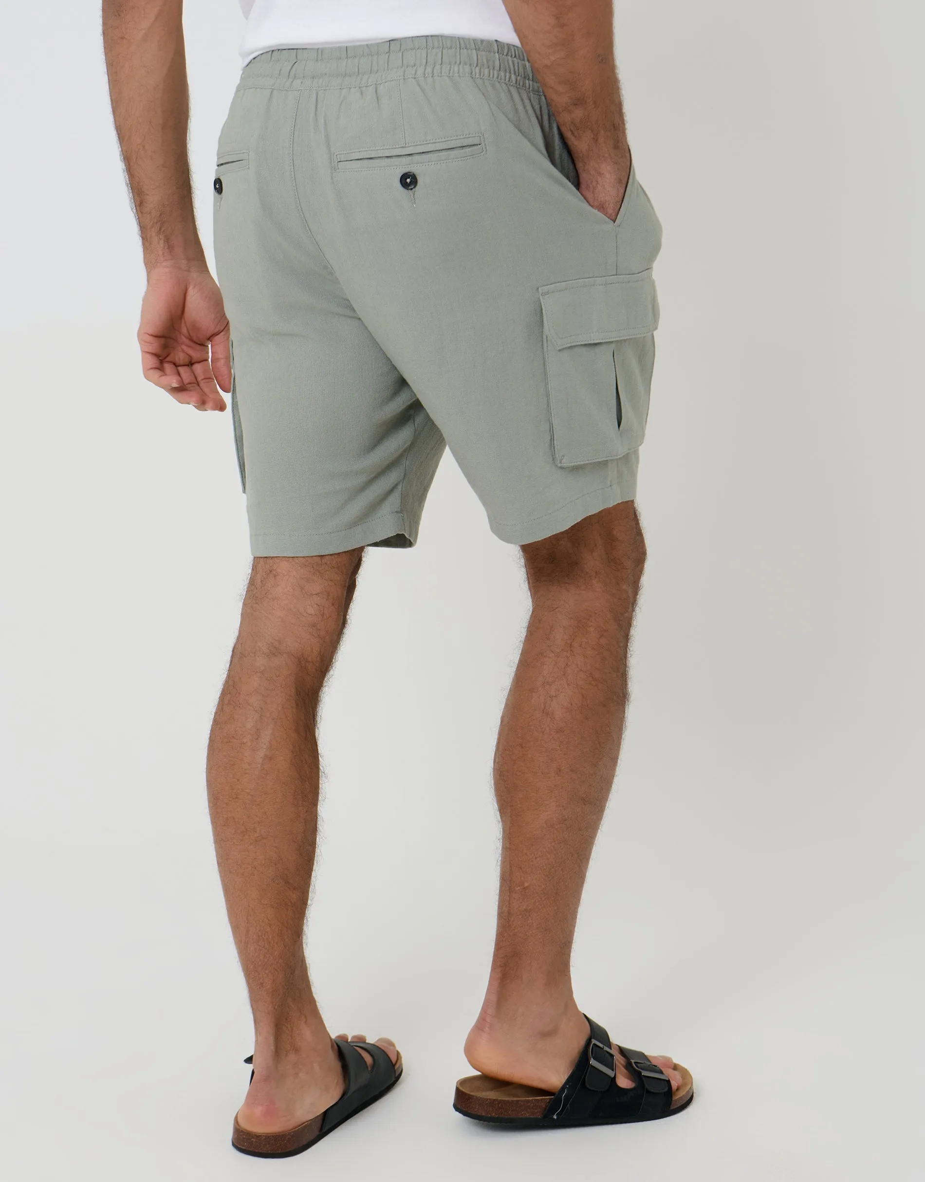 Linen Blend Cargo Shorts in Sage Green sold by Threadbare product image thumbnail 2