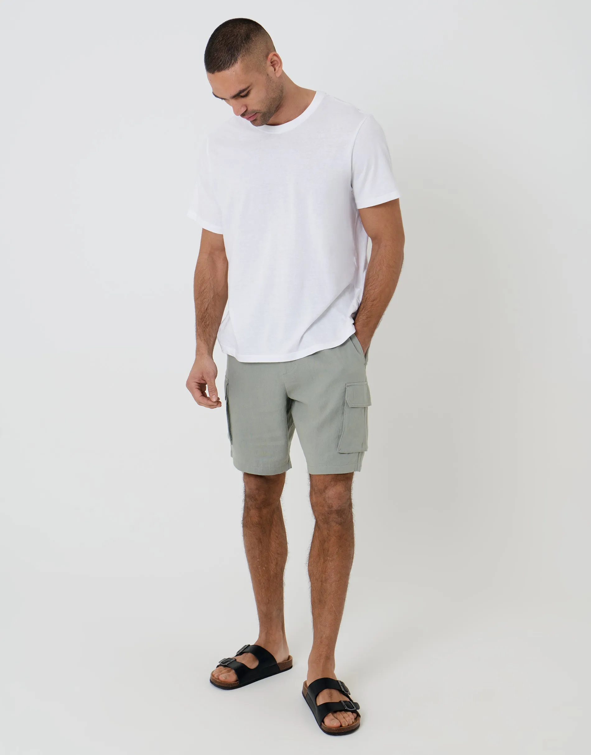 Linen Blend Cargo Shorts in Sage Green sold by Threadbare product image thumbnail 3