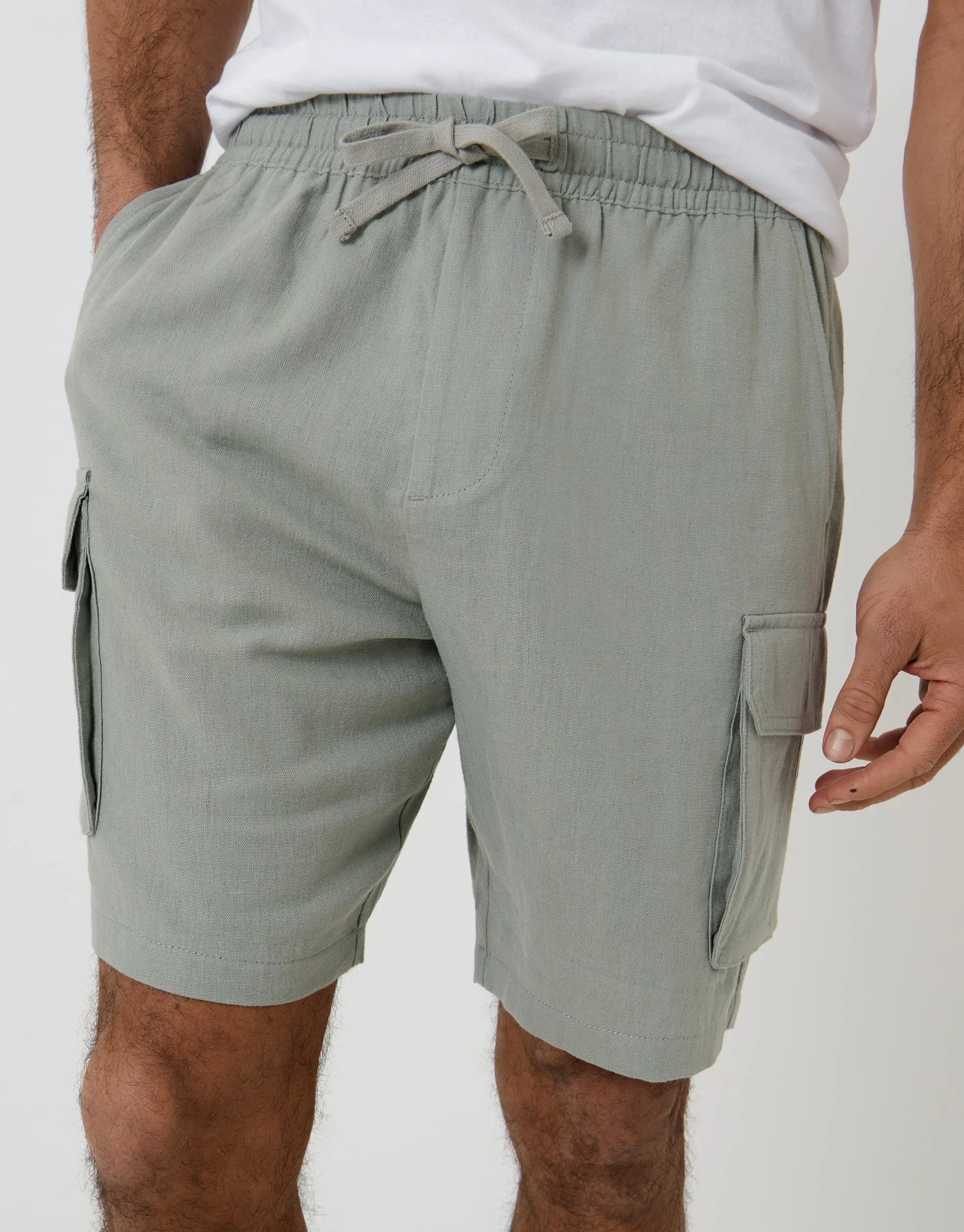 Linen Blend Cargo Shorts in Sage Green sold by Threadbare product image thumbnail 4