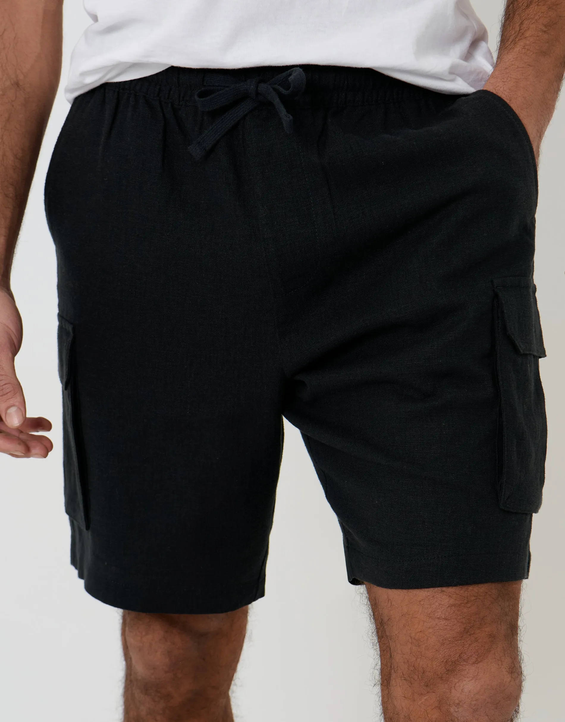 Linen Blend Cargo Shorts in Black sold by Threadbare product image thumbnail 4
