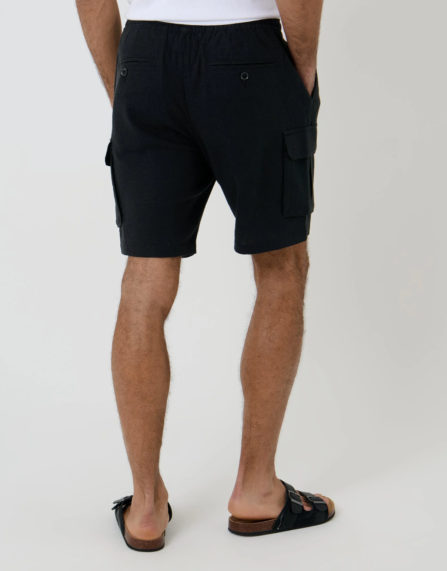 Linen Blend Cargo Shorts in Black sold by Threadbare product image thumbnail 2